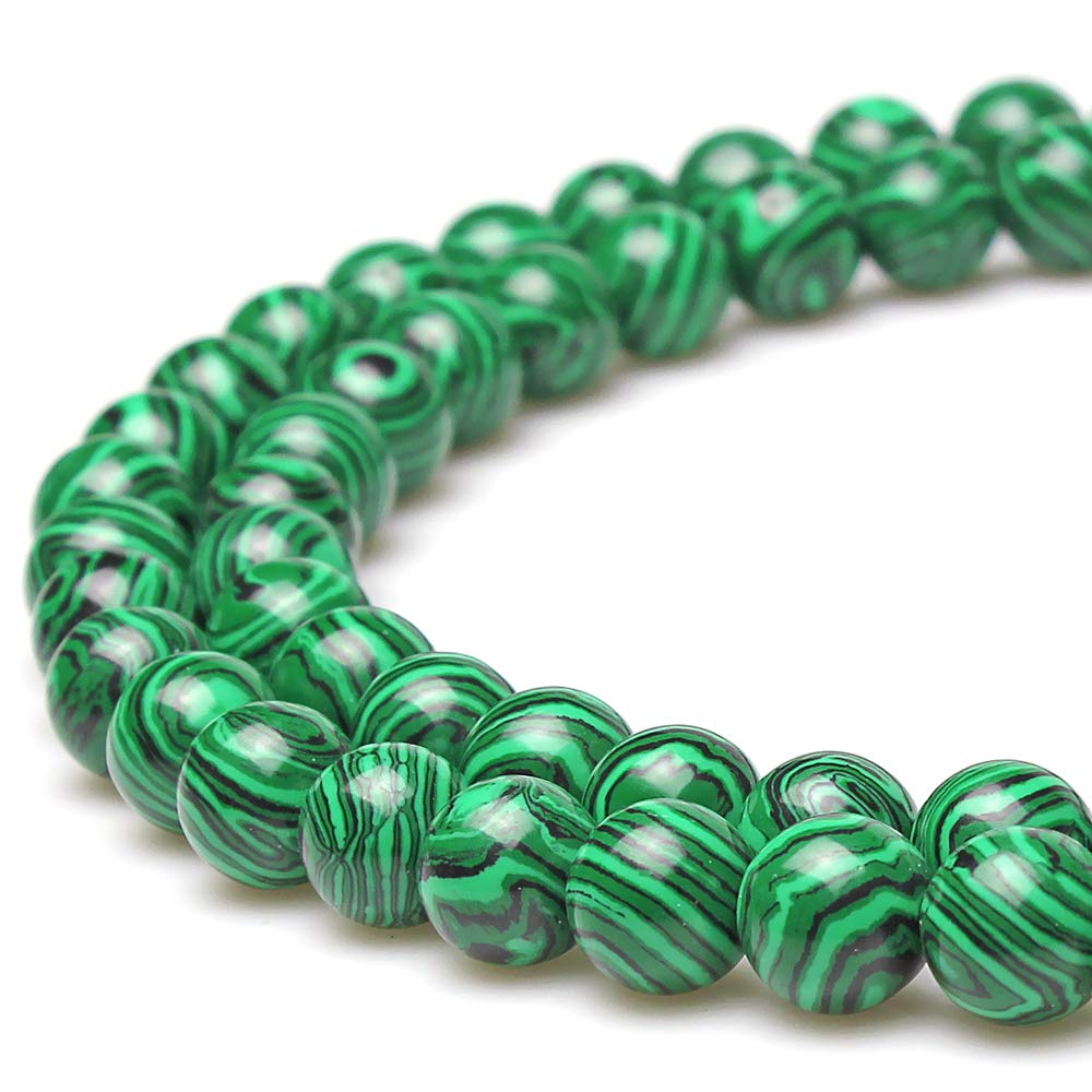 Natural Green Malachite Round Beads 8mm - DIY Jewelry Making Supplies for Necklaces, Bracelets & Earrings - 15