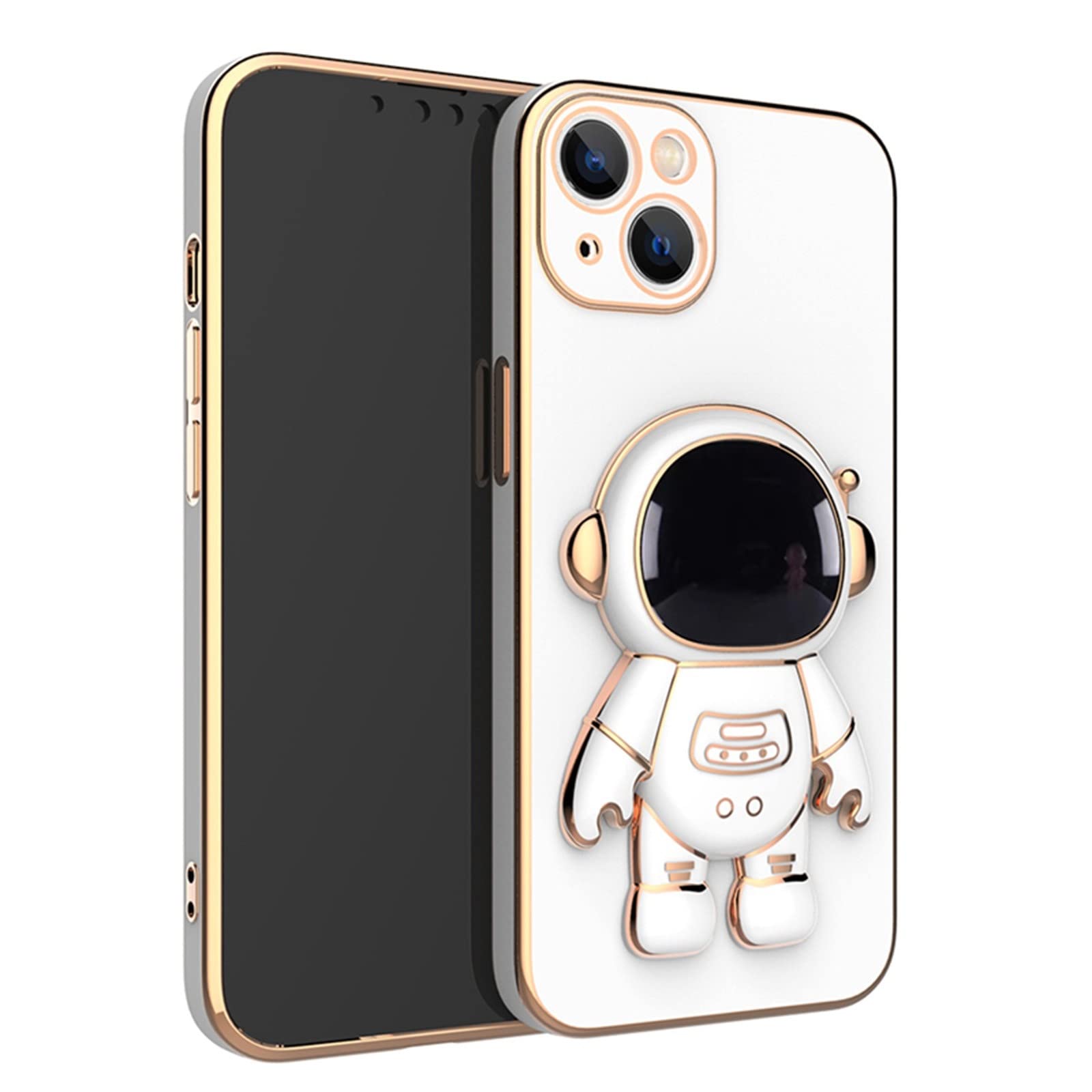 MoolBeko 6D Electroplating Astronaut Phone Case with Hidden Stand & Camera Protector - Shockproof Protective Cover for iPhone 13 Mini (White) | Perfect for Space Enthusiasts & Everyday Protection