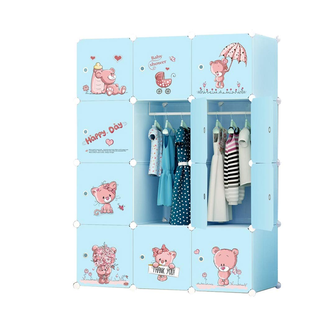 ZZF Kids Wardrobe - Cartoon Plastic Storage Cabinet for Baby Clothes, Thickened & Durable, Space-Saving Nursery Organizer (Blue) - Perfect for Baby Rooms, Daycares & Preschools