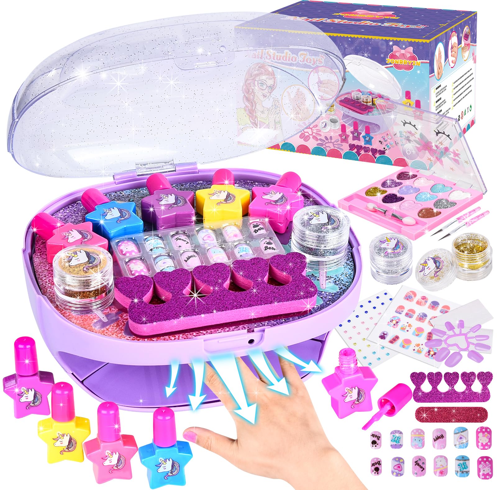 FORMIZON Kids Nail Polish Kit with Nail Dryer - 24-Piece Manicure Set for Girls, Non-Toxic & Safe Nail Art Stickers, Perfect Birthday & Christmas Gift (Purple) - Fun Pretend Play & Party Nail Salon Activity for Ages 5-12