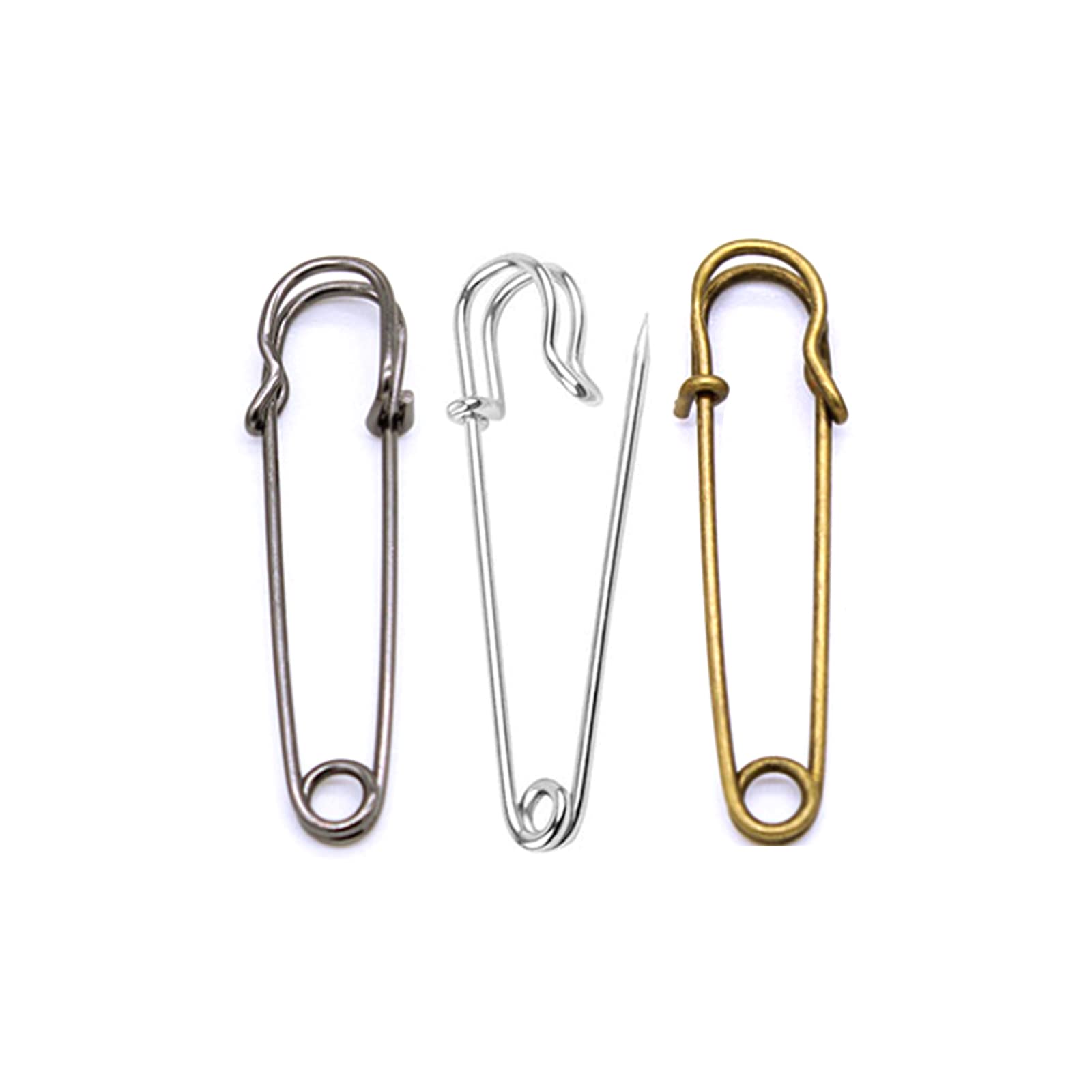 IRIIRO 60pcs 3-Inch Heavy Duty Safety Pins - Large Steel Spring Lock Pins for Blankets, Crafts, Skirts, Curtains & Laundry (Black/Bronze/Silver, 20pcs Each) - Perfect for DIY Projects, Home Decor & Industrial Use