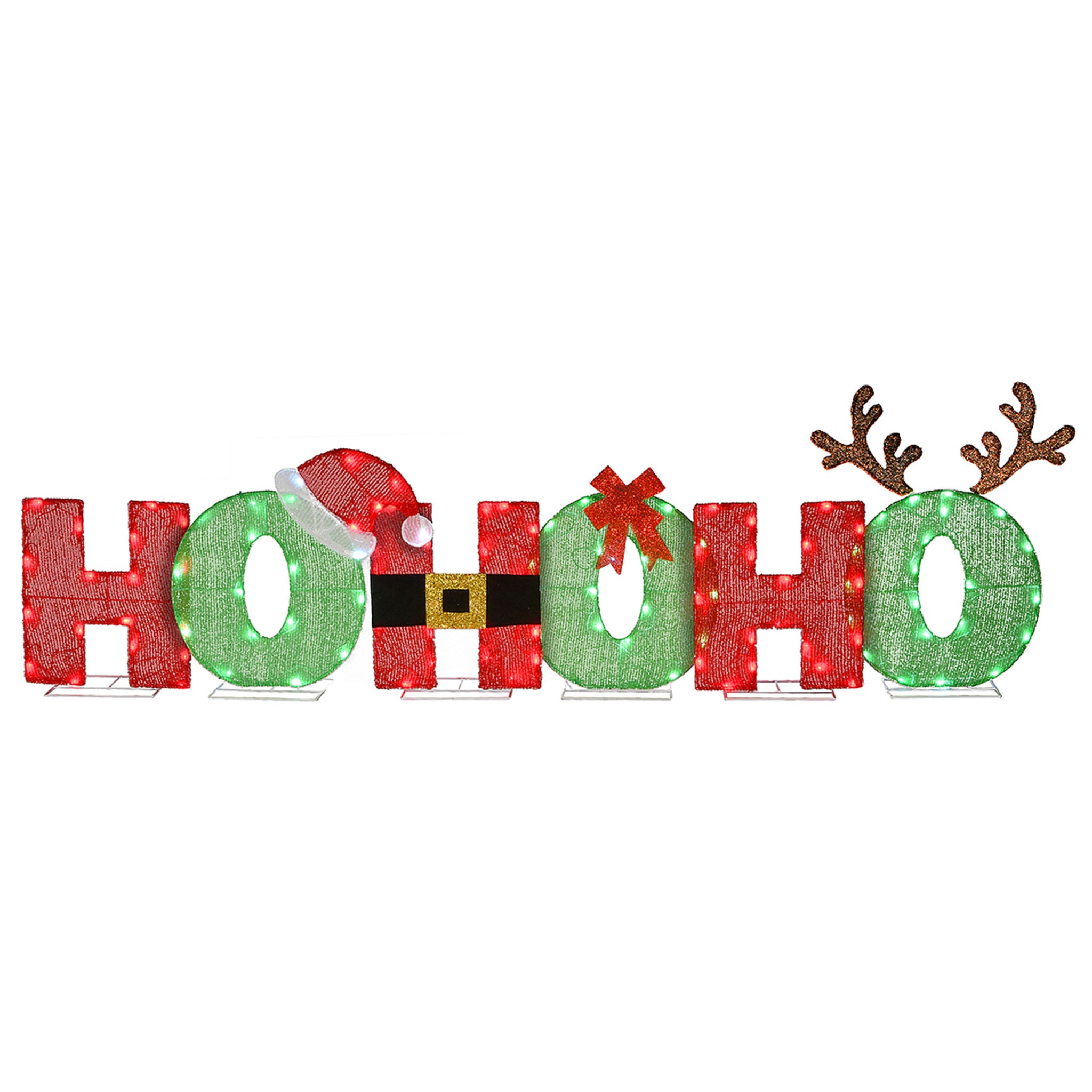 23 Inch Tinsel Fabric HO HO HO Christmas Sign with Red & Cool White LED Lights - Perfect for Holiday Home Decor, Party & Festive Lighting