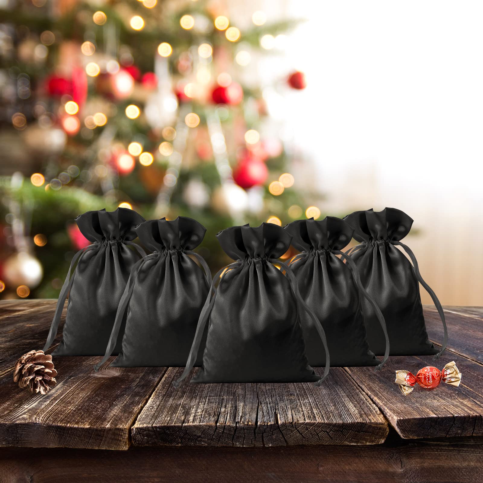 30pcs Black Satin Drawstring Gift Bags 6x9.5 Inch - Elegant Wedding Favor Pouches, Christmas Party Favors, Jewelry Storage Bags for Small Items - Perfect for Bridal Showers, Birthday Gifts & Holiday Events
