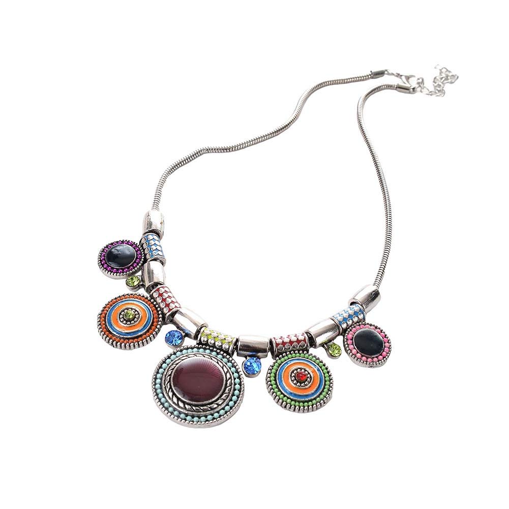 Stylish Ethnic Women's Rhinestone Inlaid Round Enamel Bib Necklace - Black Statement Jewelry Gift for Parties, Weddings & Special Occasions