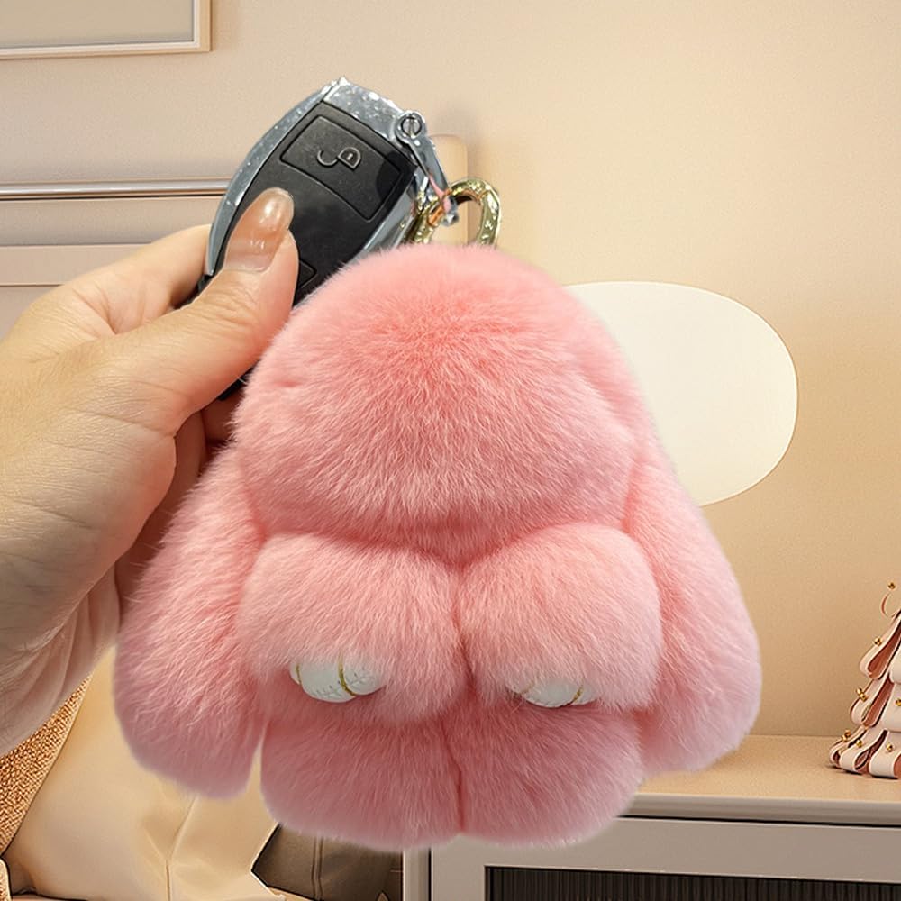Handmade Soft Bunny PomPom Keychain - Cute Plush Rabbit Charm with Gift Box for Women & Girls | Perfect for Backpacks, Purses & Keyrings (2025 New Design)