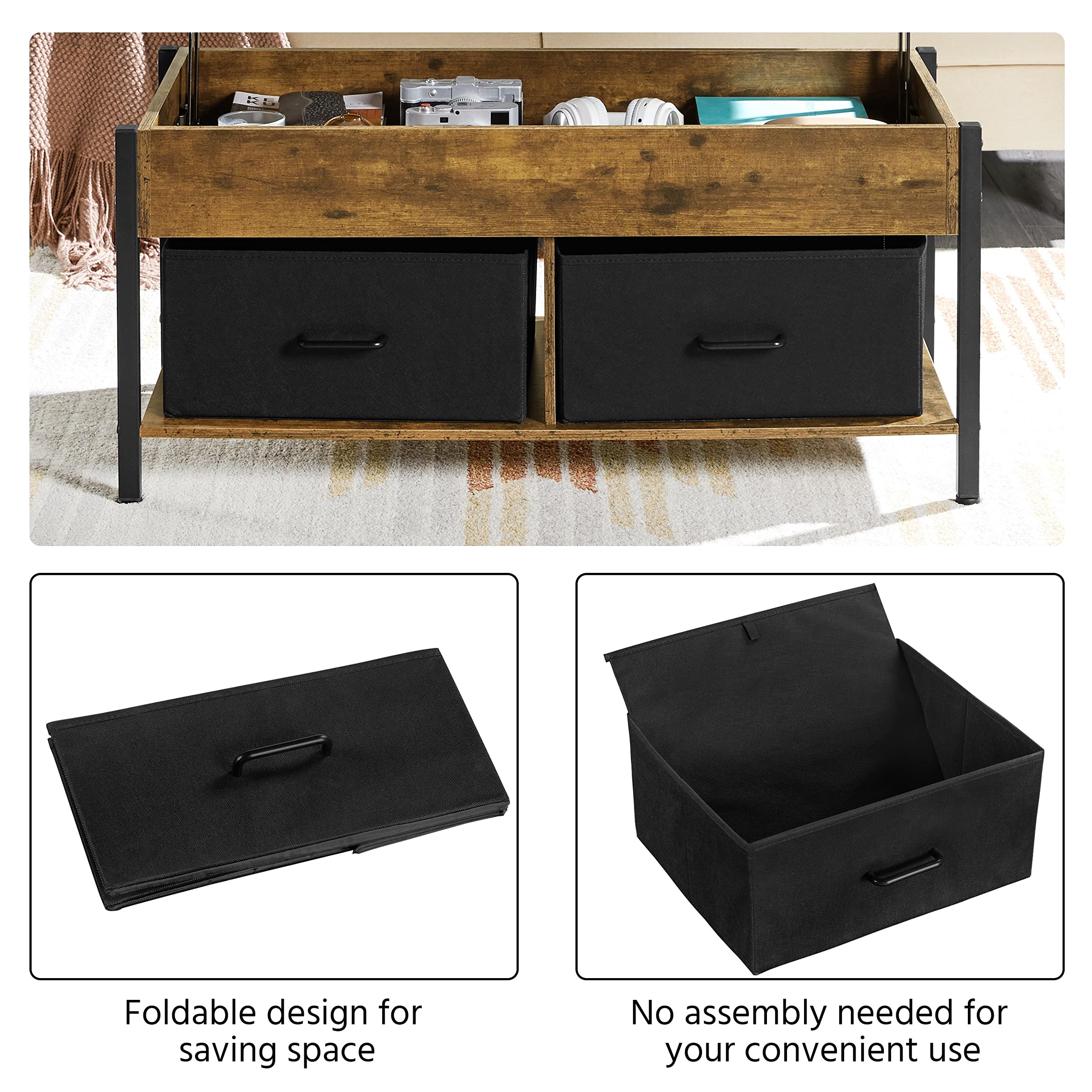 Yaheetech 3-Piece Lift Top Coffee Table Set with Storage Baskets & Hidden Compartment, 2-Tier Rustic Industrial End Tables - Perfect for Living Room, Home Office & Small Space Decor (Rustic Brown)