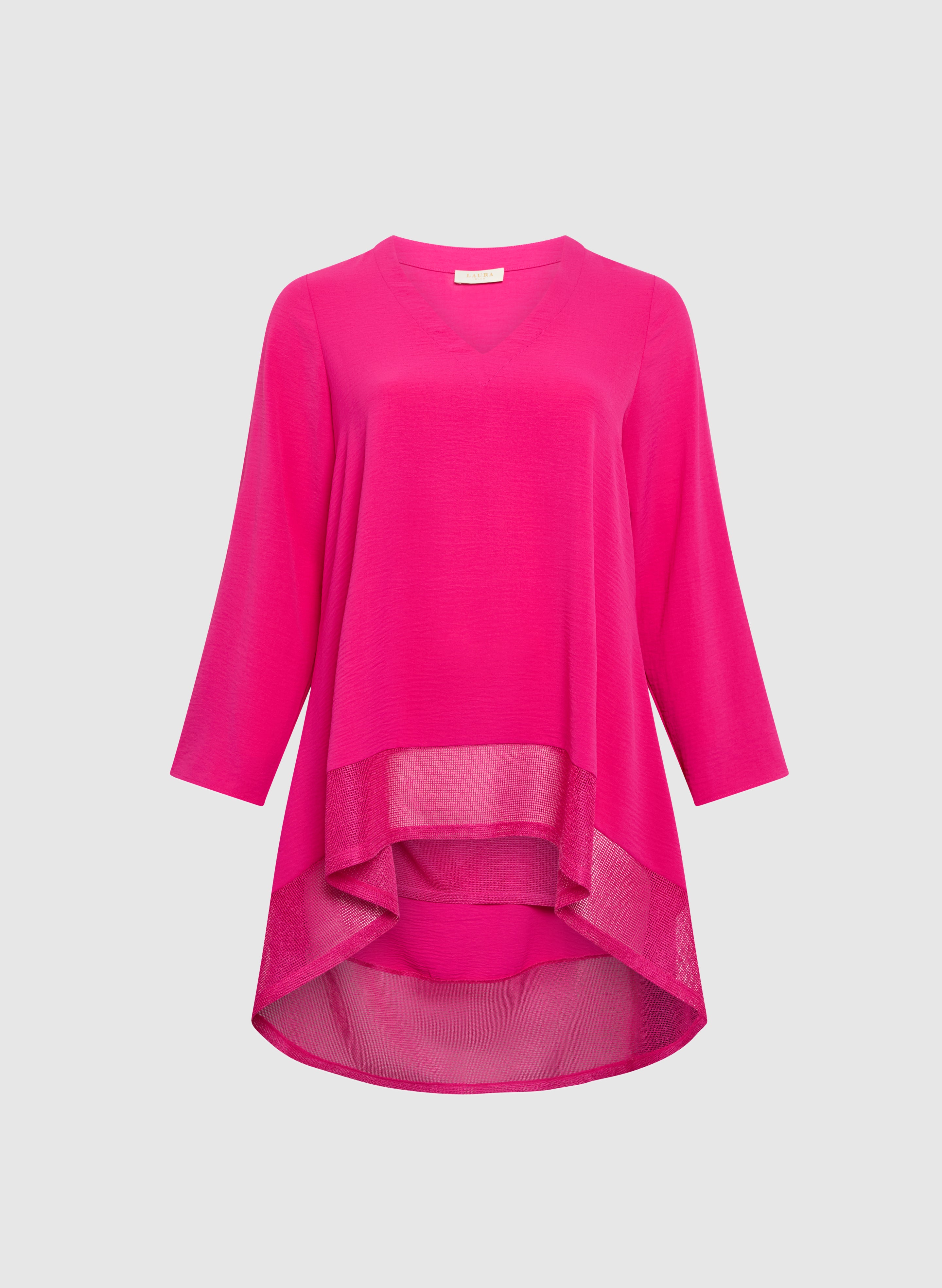 Asymmetric Mesh Hem Tunic Top for Women - Stylish Lace Trim Blouse for Casual Outings & Date Nights