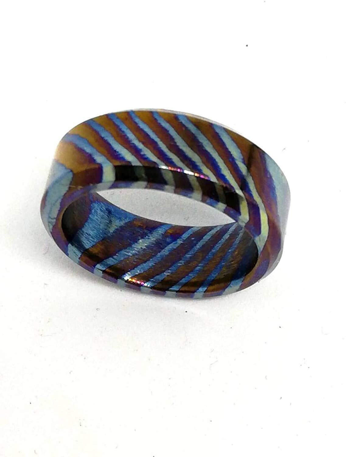 Premium Damascus Steel & Titanium Ring - Handcrafted KE-107-AT Timascus Wedding Band for Men, Unisex Comfort Fit Engagement Ring, Modern Statement Jewelry - Perfect for Weddings, Anniversaries & Special Occasions