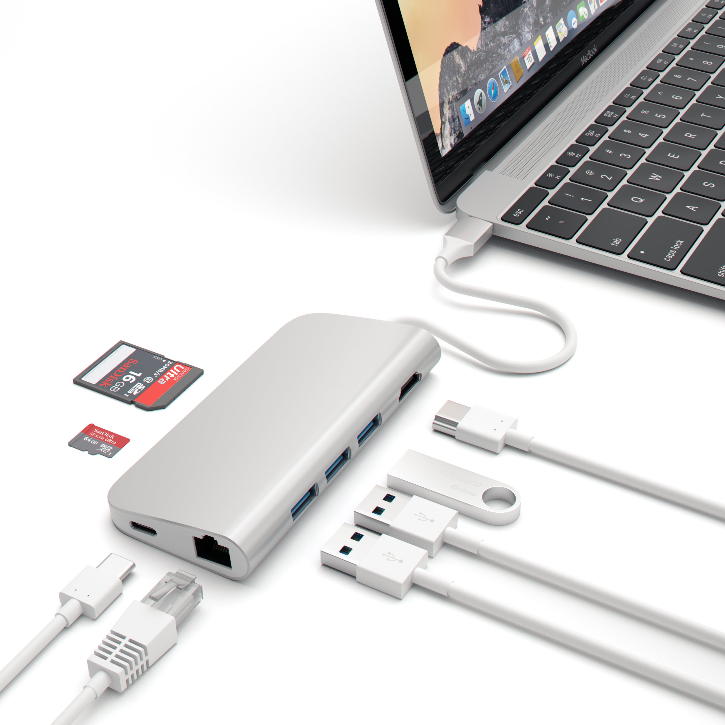 SATECHI Aluminum Multi-Port USB-C Hub with 4K HDMI, Gigabit Ethernet, USB 3.0 & SD/Micro Card Readers - Compatible with M1/M2 MacBook Pro/Air, iPad Pro/Air, Mac Mini & iMac - Perfect for Work, Travel & Home Office (Silver)