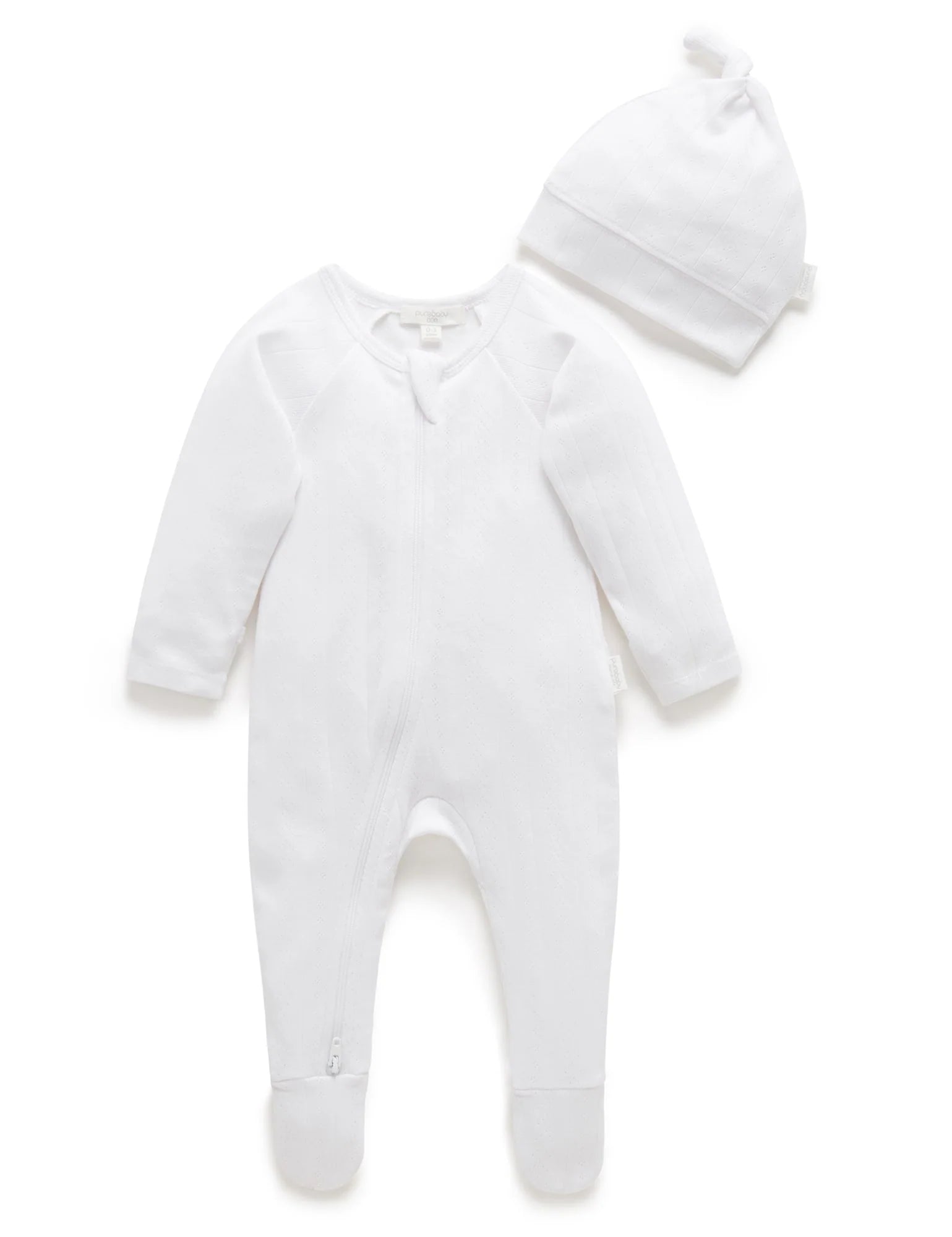 Purebaby Organic Cotton Pointelle Growsuit & Hat Set for Newborns - Soft Baby Romper & Bonnet Gift Set for 0-3 Months - Perfect for Photoshoots, Baby Showers & Everyday Comfort
