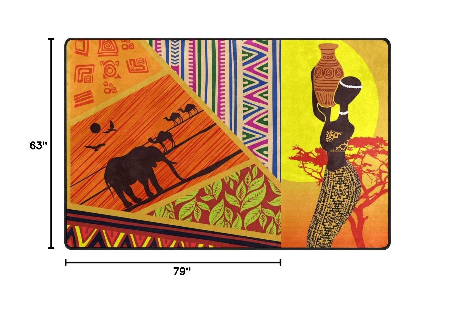 African Tribal Ethnic Area Rug with Animal Print - Soft Washable Non-Slip Carpet 6.6x5.3ft for Living Room, Bedroom, Kitchen - Perfect for Boho Decor & Cozy Home Office Flooring