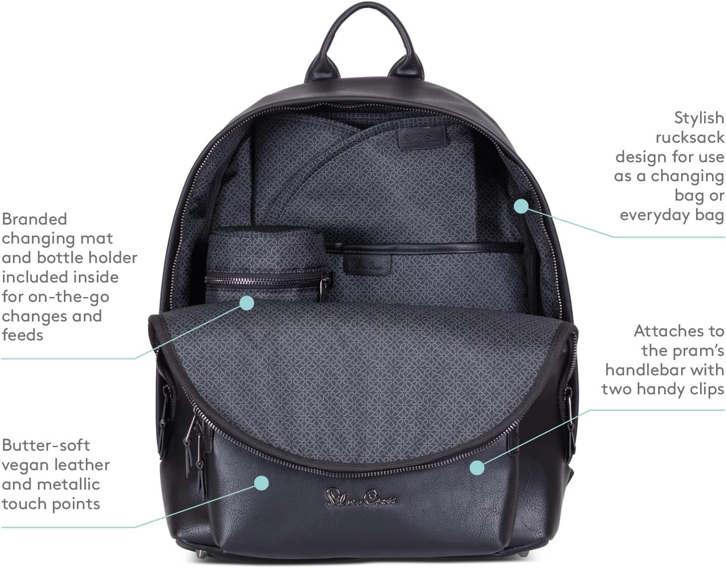 Silver Cross Baby Changing Bag - Large Travel Backpack for Newborn Essentials | Vegan-Friendly Diaper Bag | Pram & Stroller Accessories | Perfect for Parenting On-The-Go & Family Outings