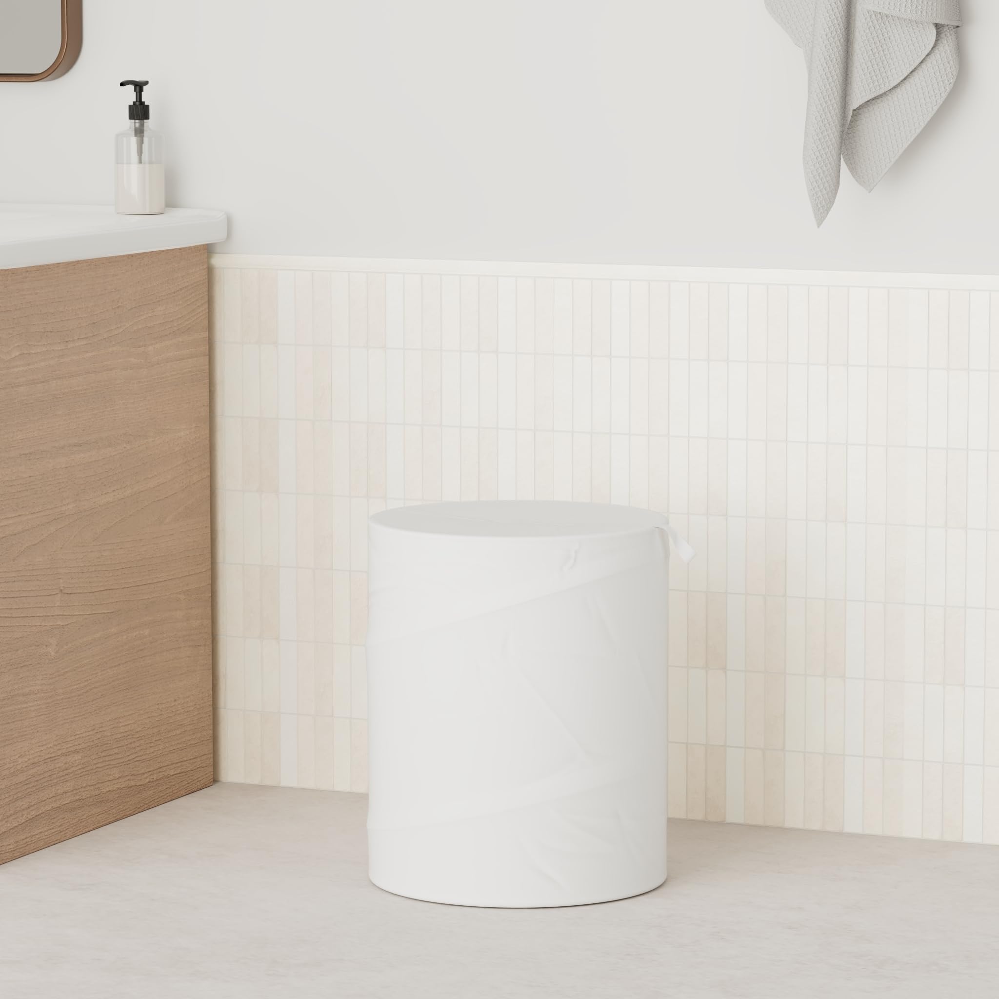 White Polyester Pop Up Laundry Basket - 19.3