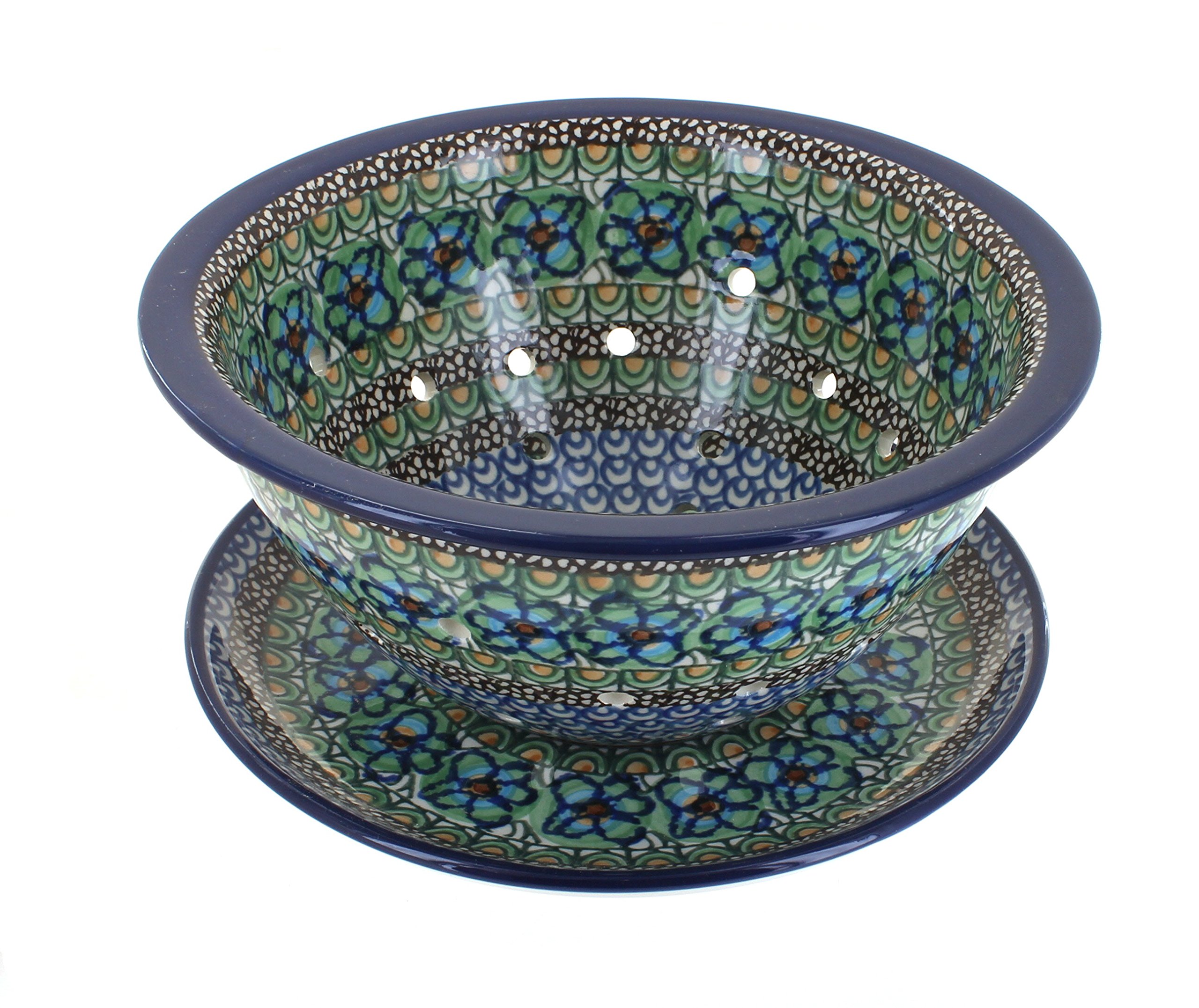 Handmade Blue Rose Polish Pottery Mardi Gras Berry Bowl & Plate Set - Elegant Serving Dish for Desserts, Fruits, and Party Snacks - Perfect for Holidays, Weddings, and Home Decor