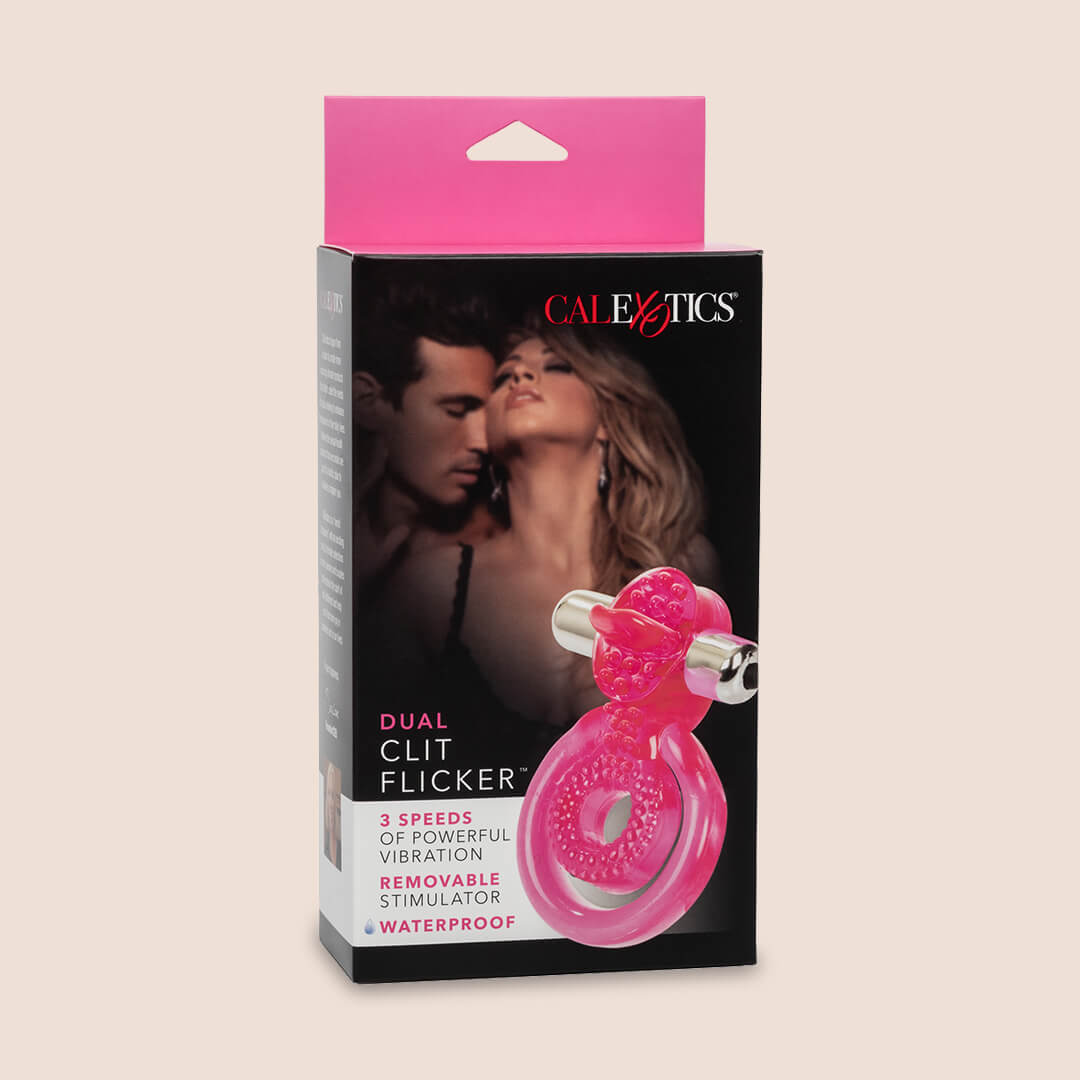 CalExotics Dual Clit Flicker™ - Vibrating Cock Ring for Couples & Solo Play | Waterproof Penis & Testicle Stimulator | Enhance Intimacy & Pleasure in Bedroom or Shower