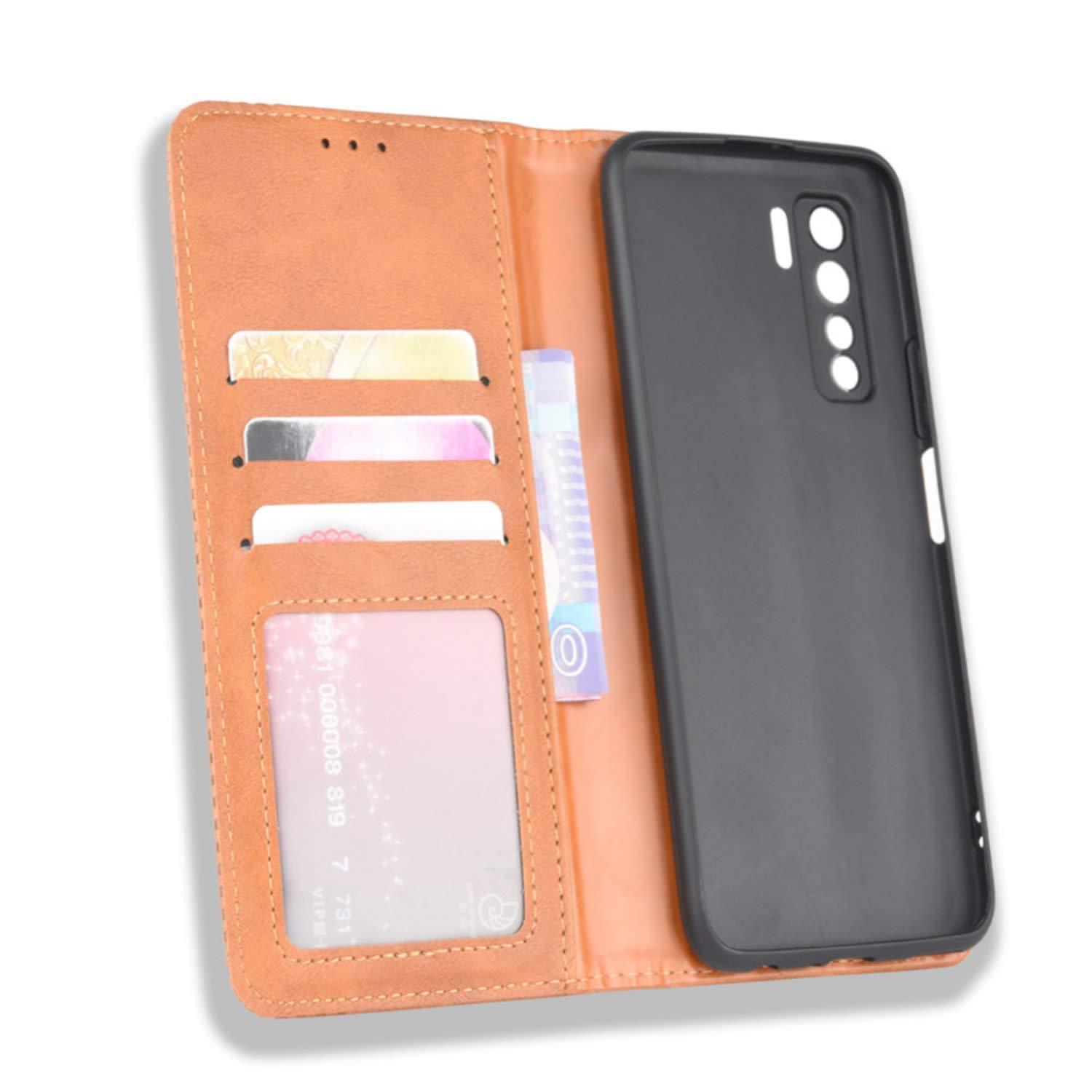 Huawei Nova 7 SE Phone Case - Retro PU Leather Shockproof Wallet Cover with Card Slots & Magnetic Closure | Full Body Protection for Huawei Nova 7 SE | Perfect for Daily Use, Travel & Business (Brown)