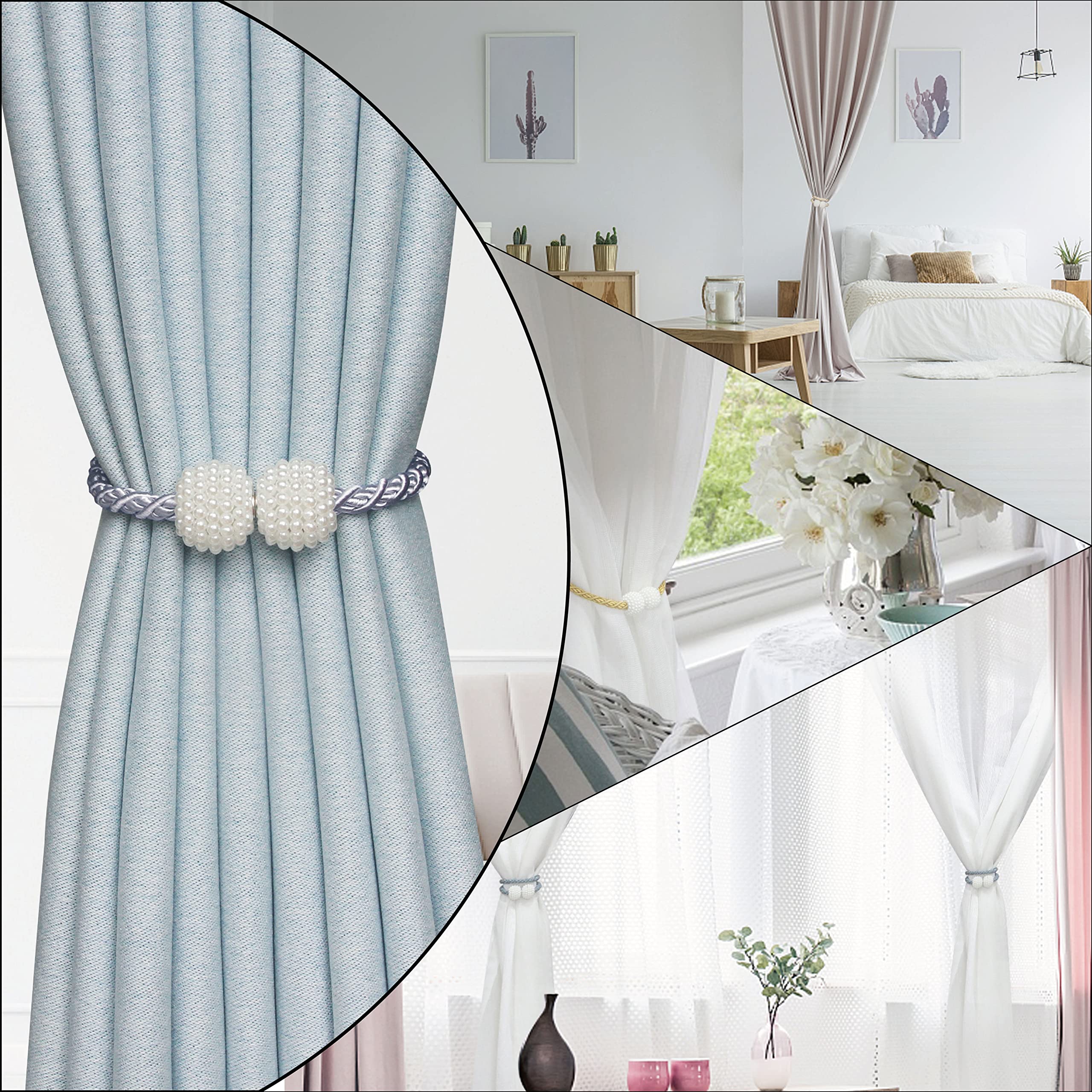 Magnetic Curtain Tiebacks - Convenient Drape Holdbacks for Windows, Weave Rope Design for Indoor & Outdoor Use - Perfect for Living Room, Bedroom, and Patio Decor