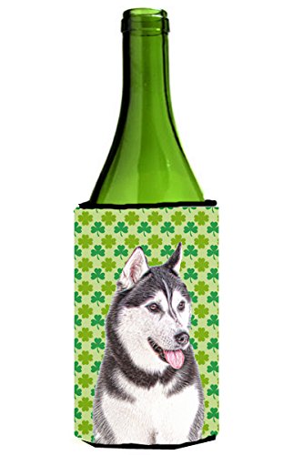 CoolCookware St. Patrick's Day Shamrock Alaskan Malamute Wine Bottle Sleeve Hugger - Insulated Wine Bottle Cover for Parties, Gifts & Irish Themed Celebrations