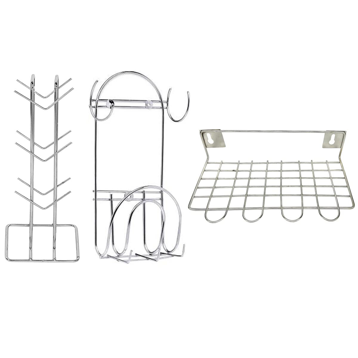 Premium Stainless Steel Kitchen Organizer Set - 3-Pack Wall Mounted Cup Holder, Chakla Belan Stand & Ladle Hanger | Space Saving Storage for Mugs, Rolling Pins & Cooking Utensils | Ideal for Small Kitchens, RVs & Dorm Rooms