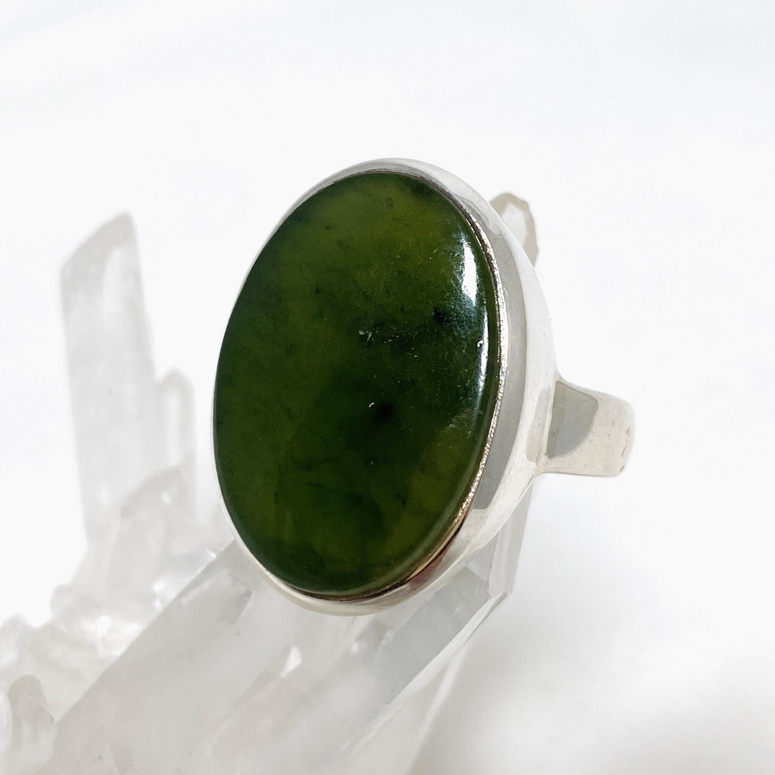 Siberian Jade Nephrite Oval Ring - Size 10 - Natural Stone Jewelry for Women - Perfect for Weddings, Parties & Everyday Elegance