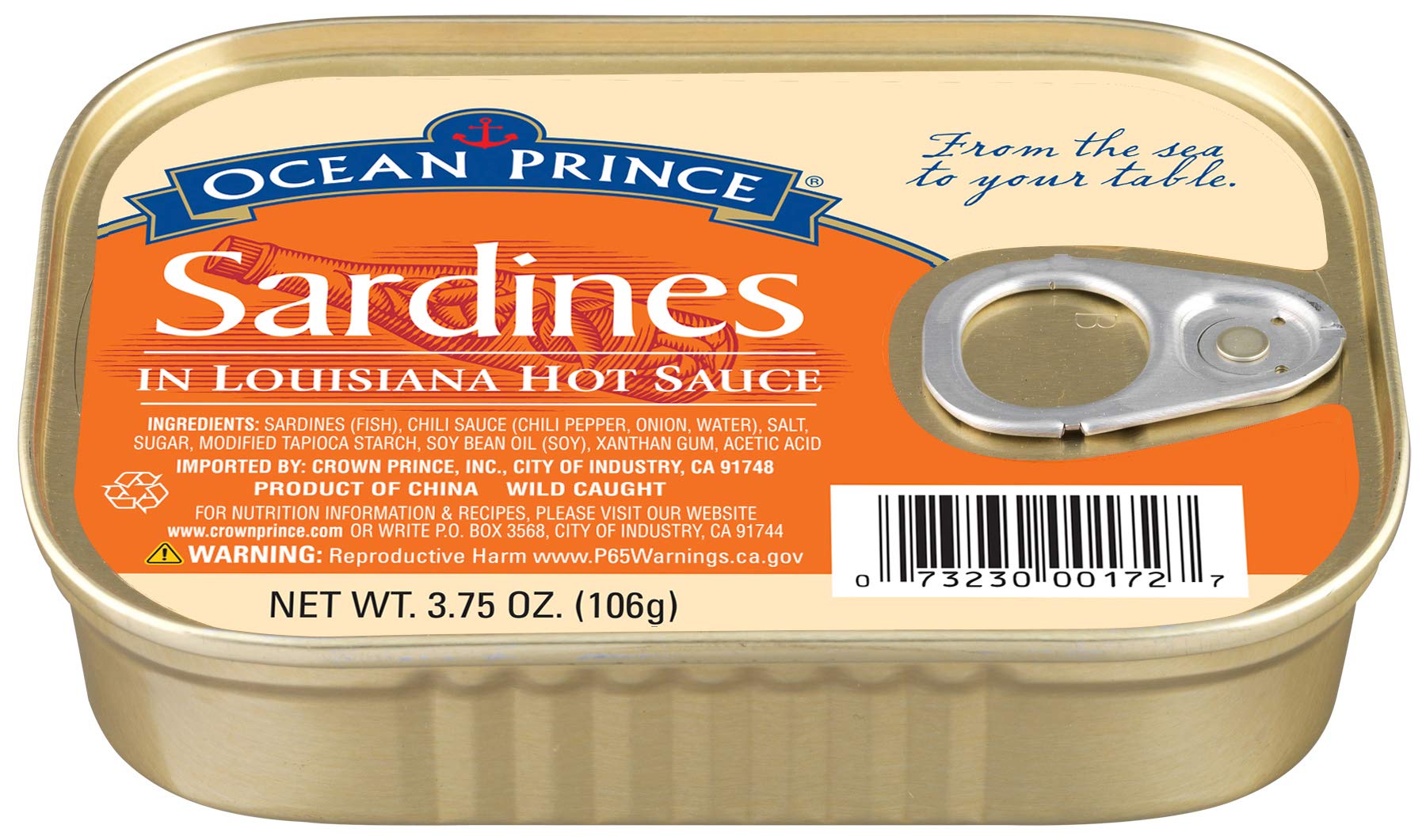 Ocean Prince Sardines in Louisiana Hot Sauce - 3.75oz Cans (12-Pack) | Premium Canned Fish for Snacks, Salads & Emergency Food Supply