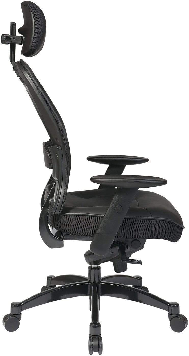 Space Seating® Black Mesh Office Chair with Adjustable Leather Headrest & Lumbar Support - Ergonomic Computer Desk Chair for Home & Office Use - Perfect for Long Hours of Work or Gaming Sessions