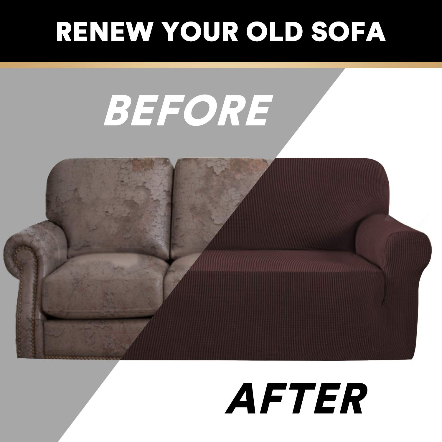 PrinceDeco 3-Cushion Couch Cover - Extra Large Pet-Friendly Sofa Slipcover for Oversized Couches, Washable Furniture Protector with Secure Fit (XL, Brown) - Perfect for Living Rooms, Family Rooms & Pet Owners