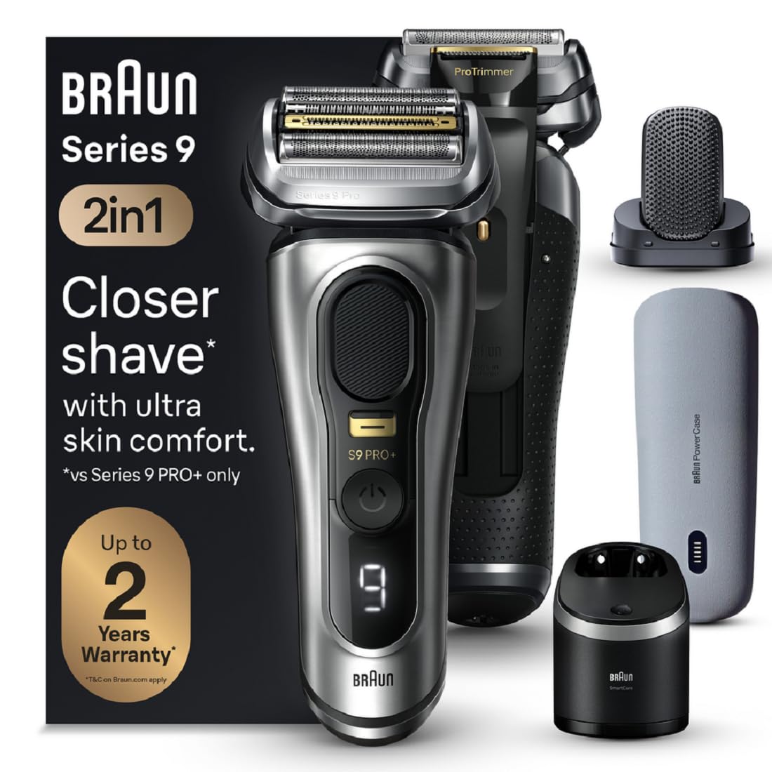 Braun Series 9 PRO+ Electric Shaver for Men - 5 Pro Shave Elements & ProComfort Head - Wet & Dry Shaving - SmartCare Center Included - Perfect for Travel, Home & Office Use