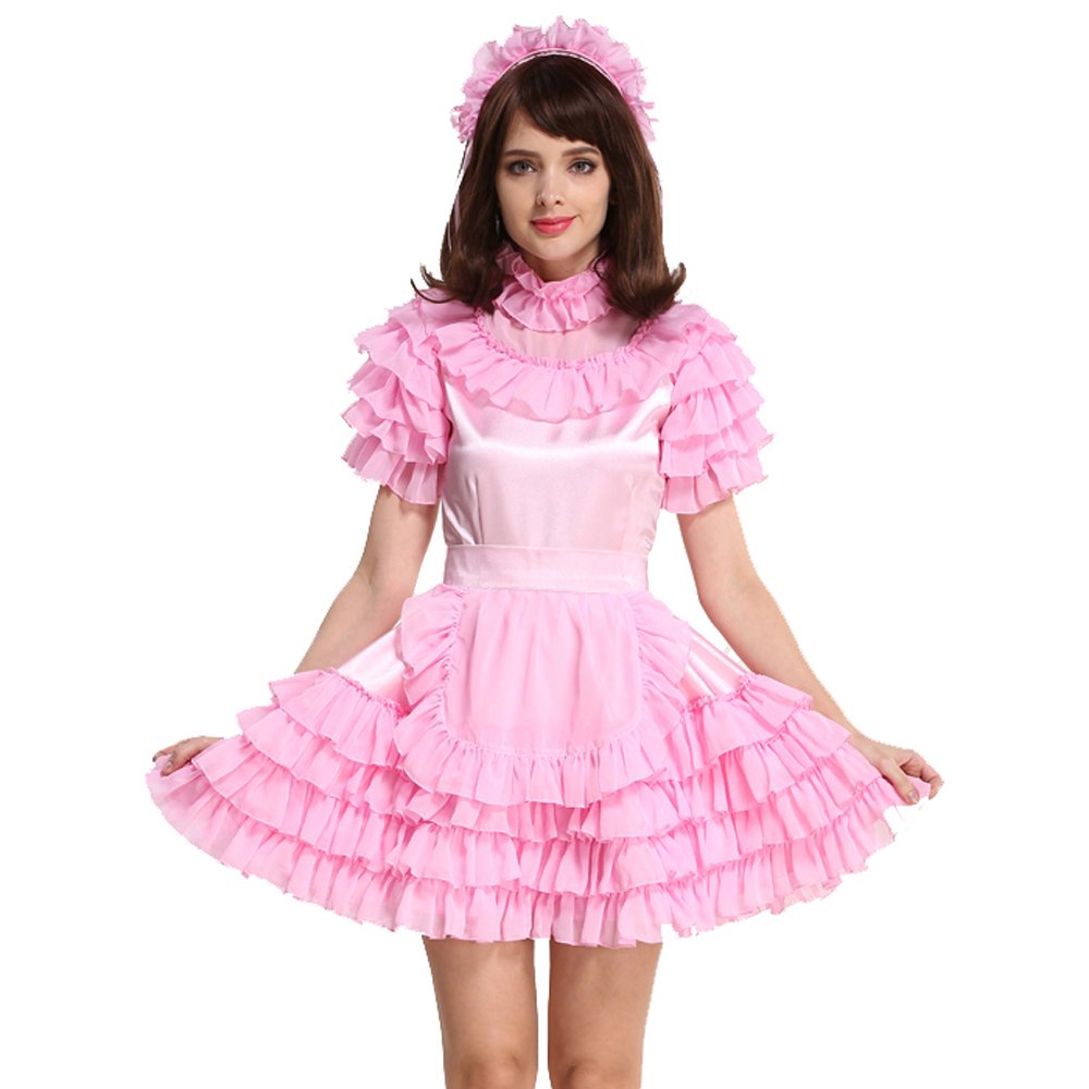 Lockable Light Pink Maid Dress Uniform for Women - Elegant Costume for Cosplay, Halloween & Role-Playing