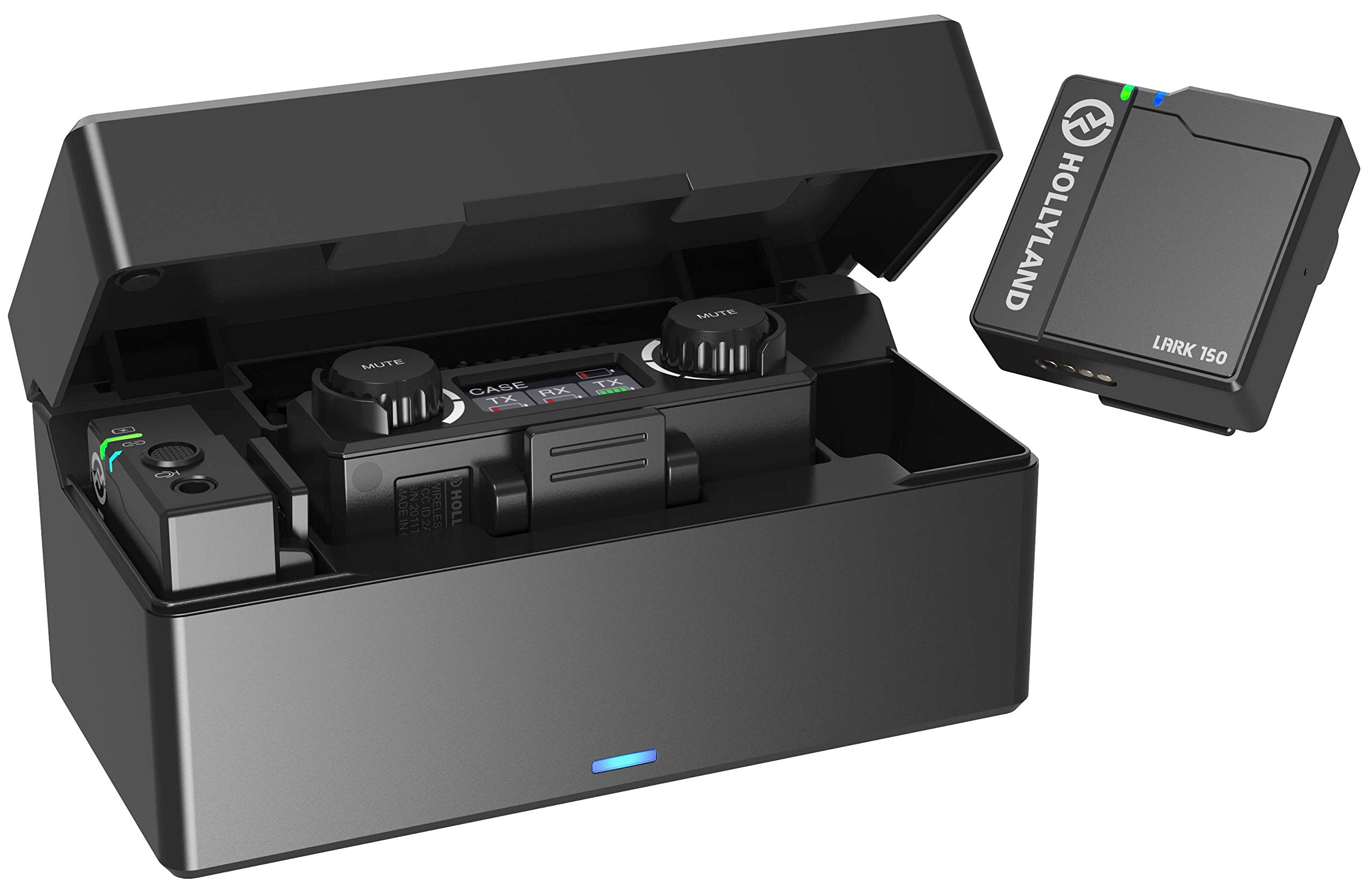 Hollyland Lark 150 2.4G Dual-Channel Wireless Lavalier Microphone System with Charging Case - Ultra-Light 20g TX Lapel Mic, 5ms Low Latency, 300ft Range for DSLR Cameras, Smartphones, Camcorders, Tablets (2TX+1RX, Black) - Perfect for Vlogging, Interviews, Live Streaming & Content Creation