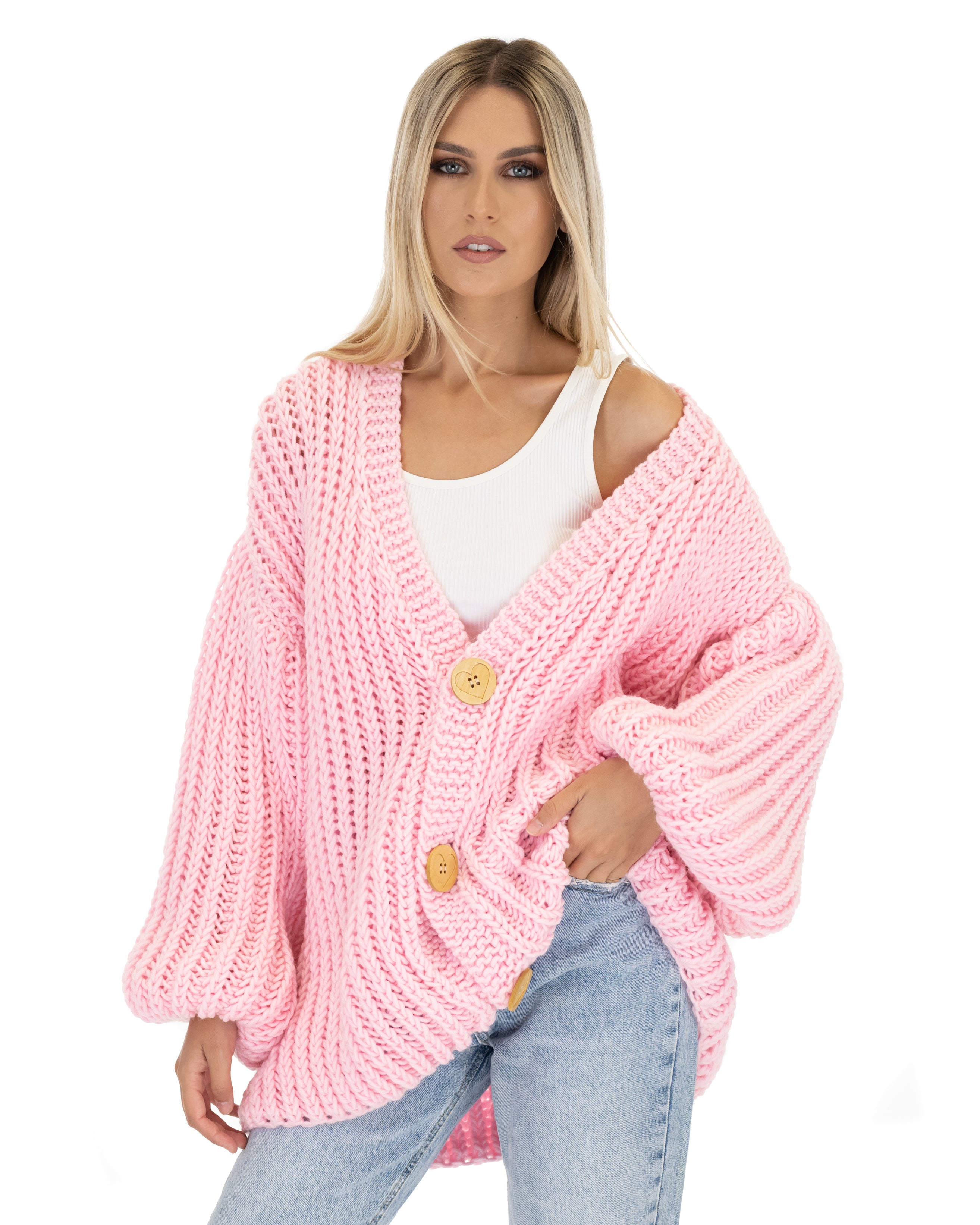 Premium Merino Wool Balloon Cardigan for Women - Soft & Cozy Oversized Knit Sweater - Perfect for Fall, Winter & Casual Outfits