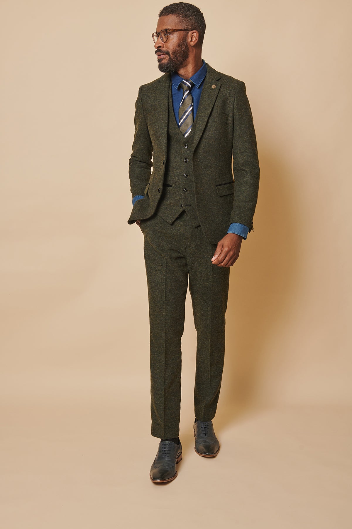 Marlow Olive Green Tweed Three Piece Suit for Men - Classic Vintage Style Wedding, Office & Formal Occasions