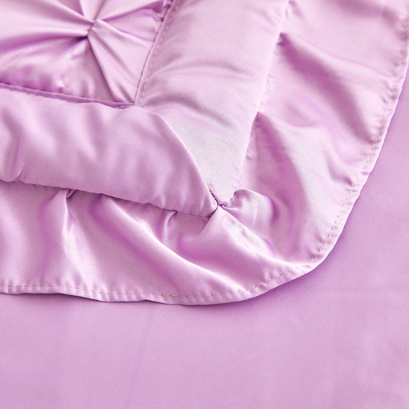 4-Piece Pinch Pleated Toddler Bedding Set with Ruffle Fringe - Solid Purple Unisex Pintuck Crib Sheets for Baby Boys & Girls (Comforter, Flat Sheet, Fitted Sheet, Pillowcase) - Soft Nursery Bedding for Cozy Sleep & Playtime