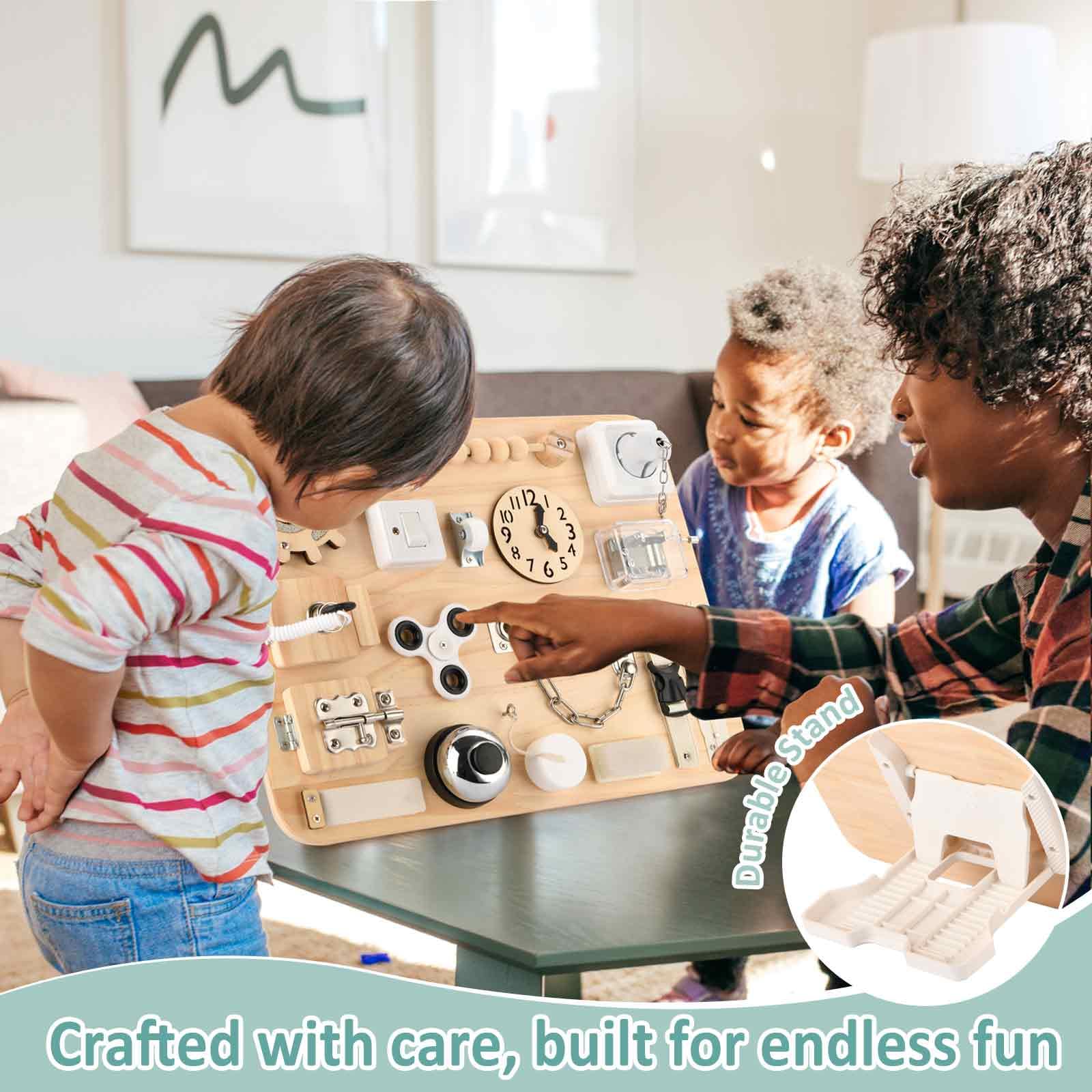 Montessori Wooden Busy Board for Toddlers - Sensory Toys for Fine Motor Skills Development - Fidget Toys for Autistic Children - Preschool Learning Activities - Perfect for Home, Classroom & Travel Use