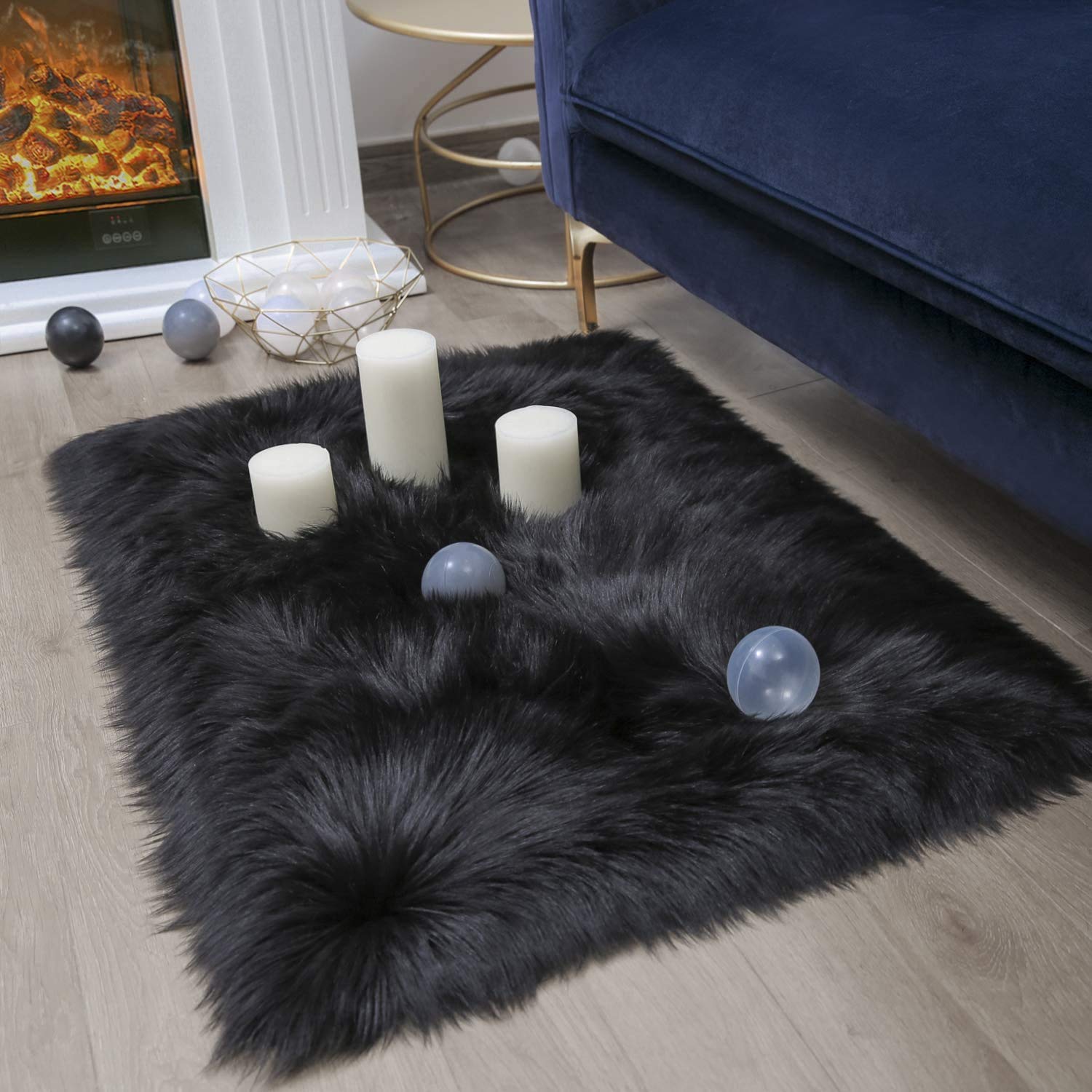 Luxury Soft Black Faux Fur Area Rug 3x5 Feet - Plush Shag Carpet for Bedroom & Living Room - Cozy Home Decor for Winter, Perfect for Floor Seating and Nursery