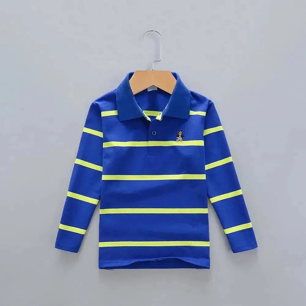 Kids Striped Polyester Polo Shirt - Comfortable & Stylish Casual Wear for School, Playdates & Family Outings