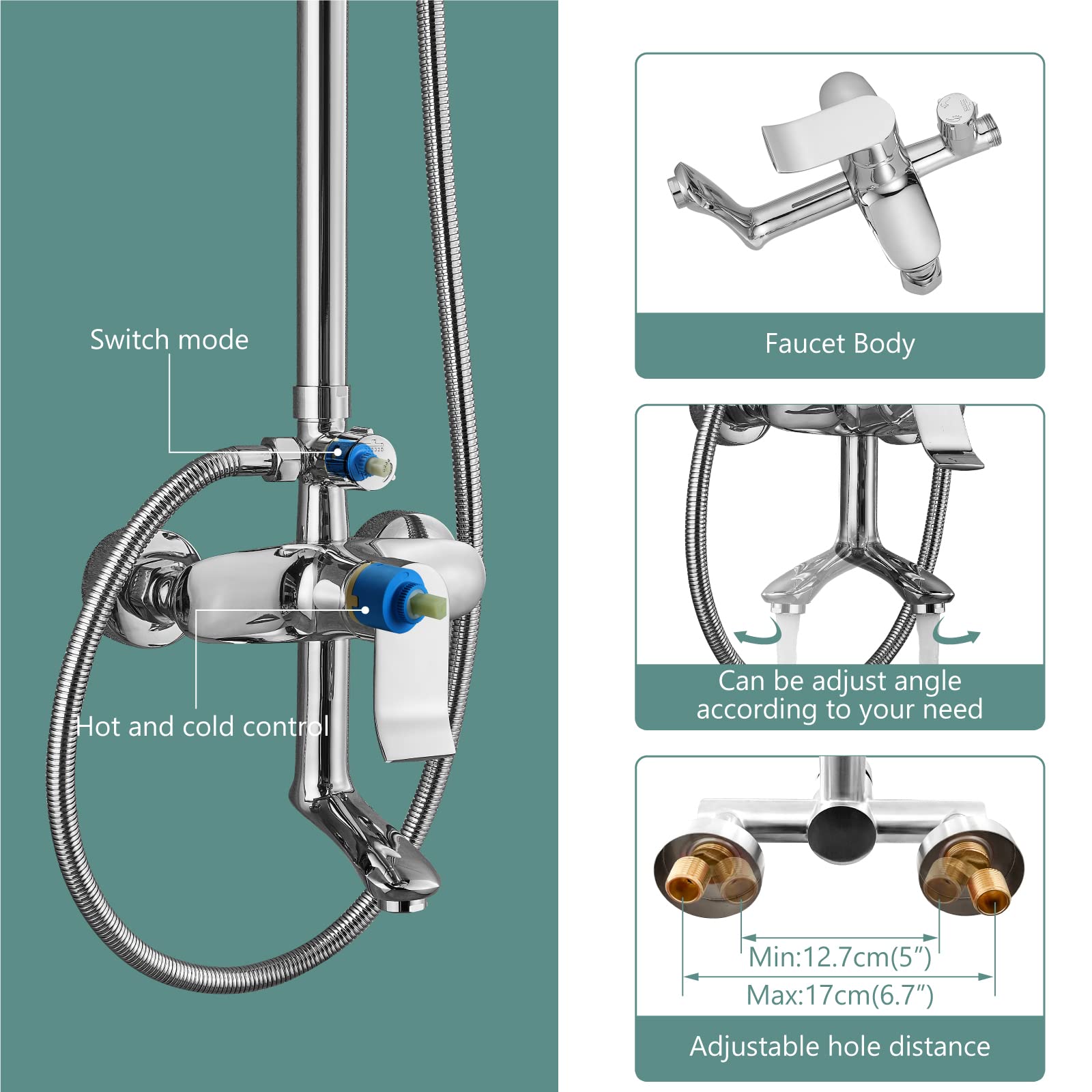Polished Chrome 3-Function Exposed Shower System with 8 Inch Square Rainfall Shower Head - Wall Mount Bathroom Faucet Set for Modern Luxury Showers | Perfect for Master Bathrooms & Spa-Like Experiences