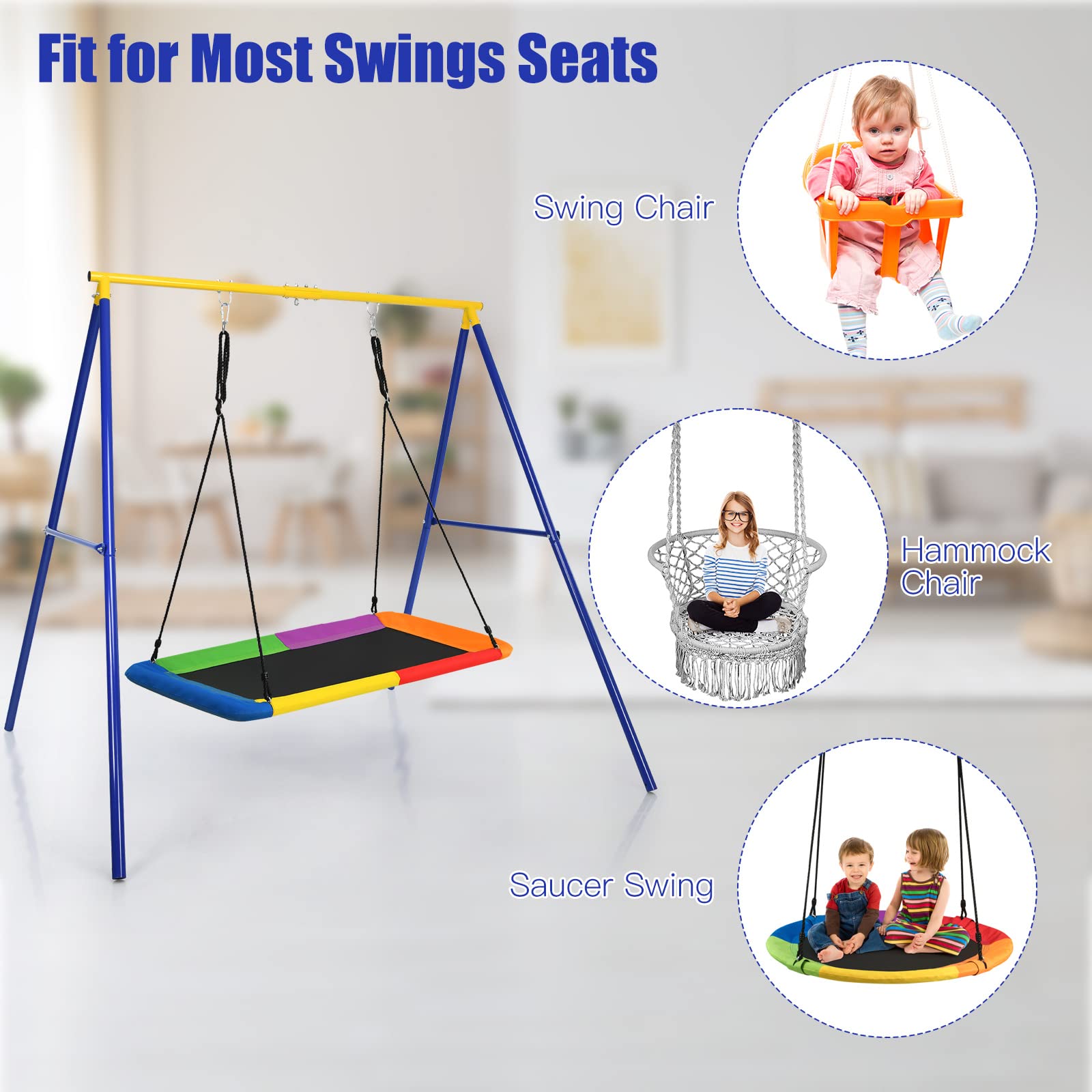 Heavy Duty 550lbs Metal A-Frame Swing Set with 70