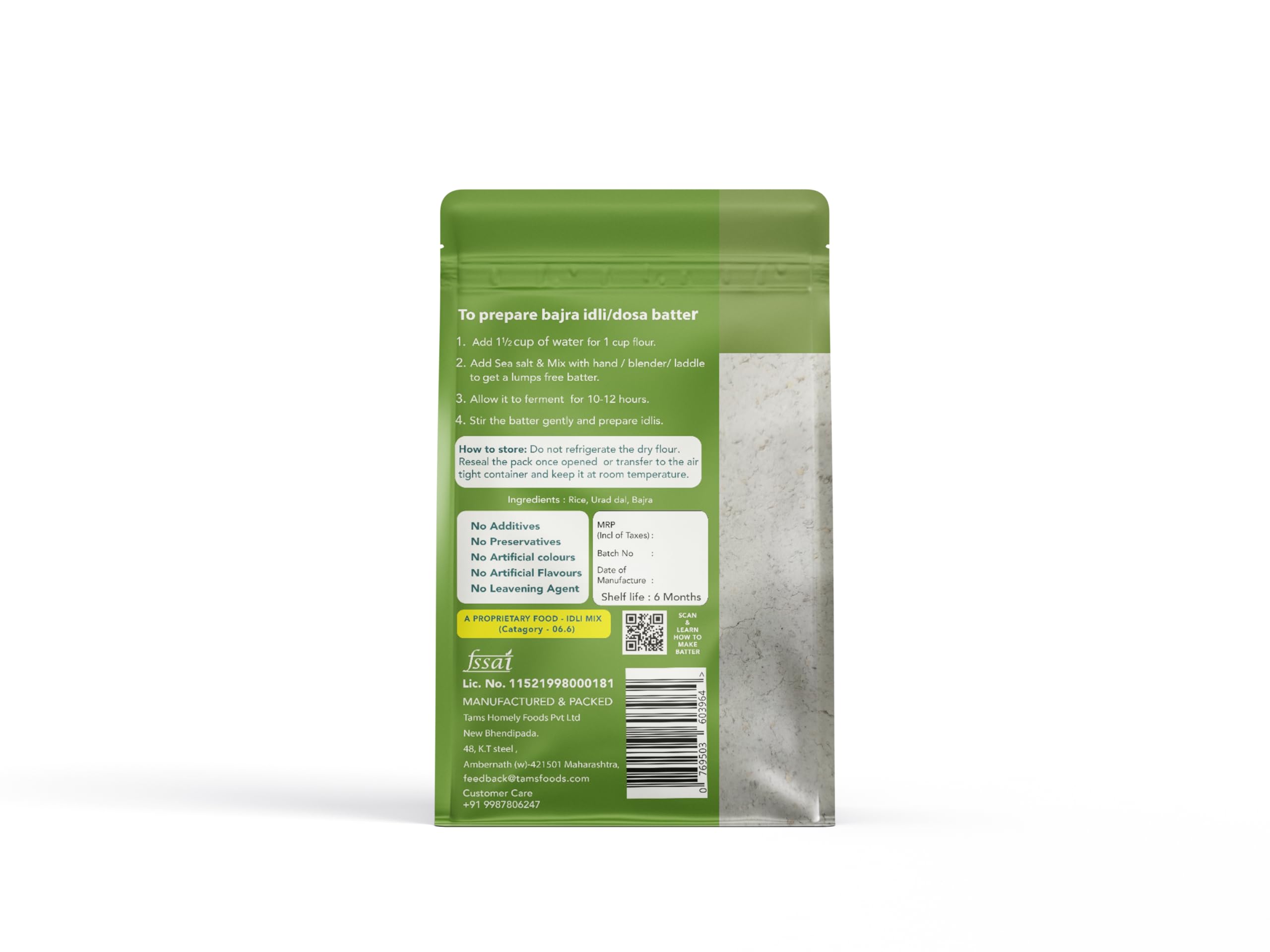 Organic Tams Bajra Idli & Dosa Flour 1kg - Naturally Fermented Gluten-Free Flour for Soft Idlis & Crispy Dosas | Makes 2.5kg Batter (60 Idlis) | 6-Month Shelf Life | No Additives, Chemicals or Yeast | Perfect for Healthy Indian Breakfast & Vegan Meals