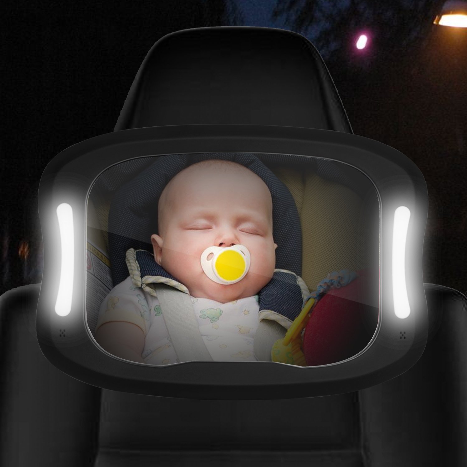 FITNATE LED Baby Car Mirror - 360° Adjustable Rear-Facing Infant Safety Mirror with Remote Control, 4 Sturdy Straps & 2 Sun Visors for Newborns | Backseat Monitoring Solution for Parents on the Go