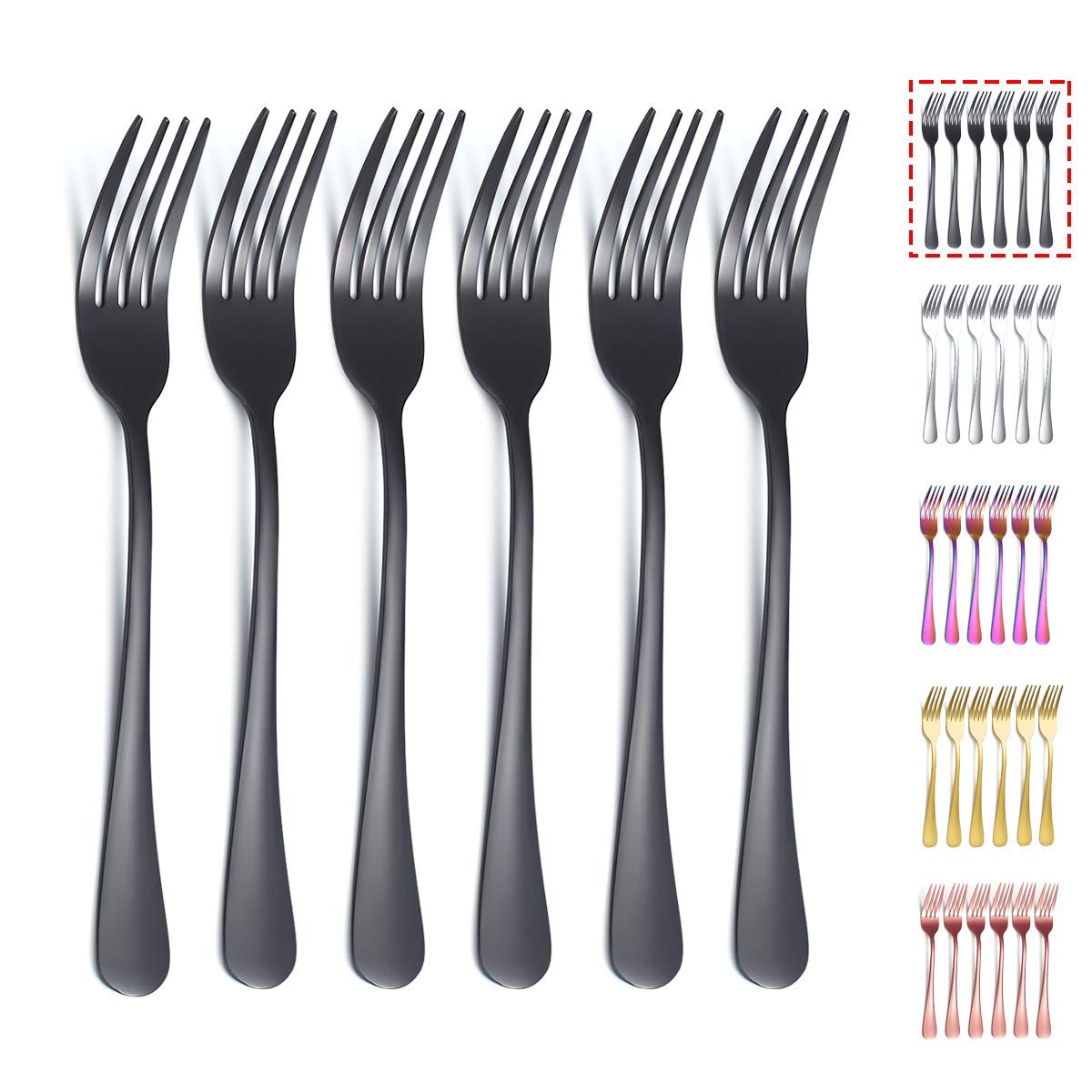 **Kyraton 6-Piece Black Dinner Fork Set - 8.17 Inch Stainless Steel Forks with Titanium Plating - Elegant Silverware for Restaurants, Parties & Home Dining**