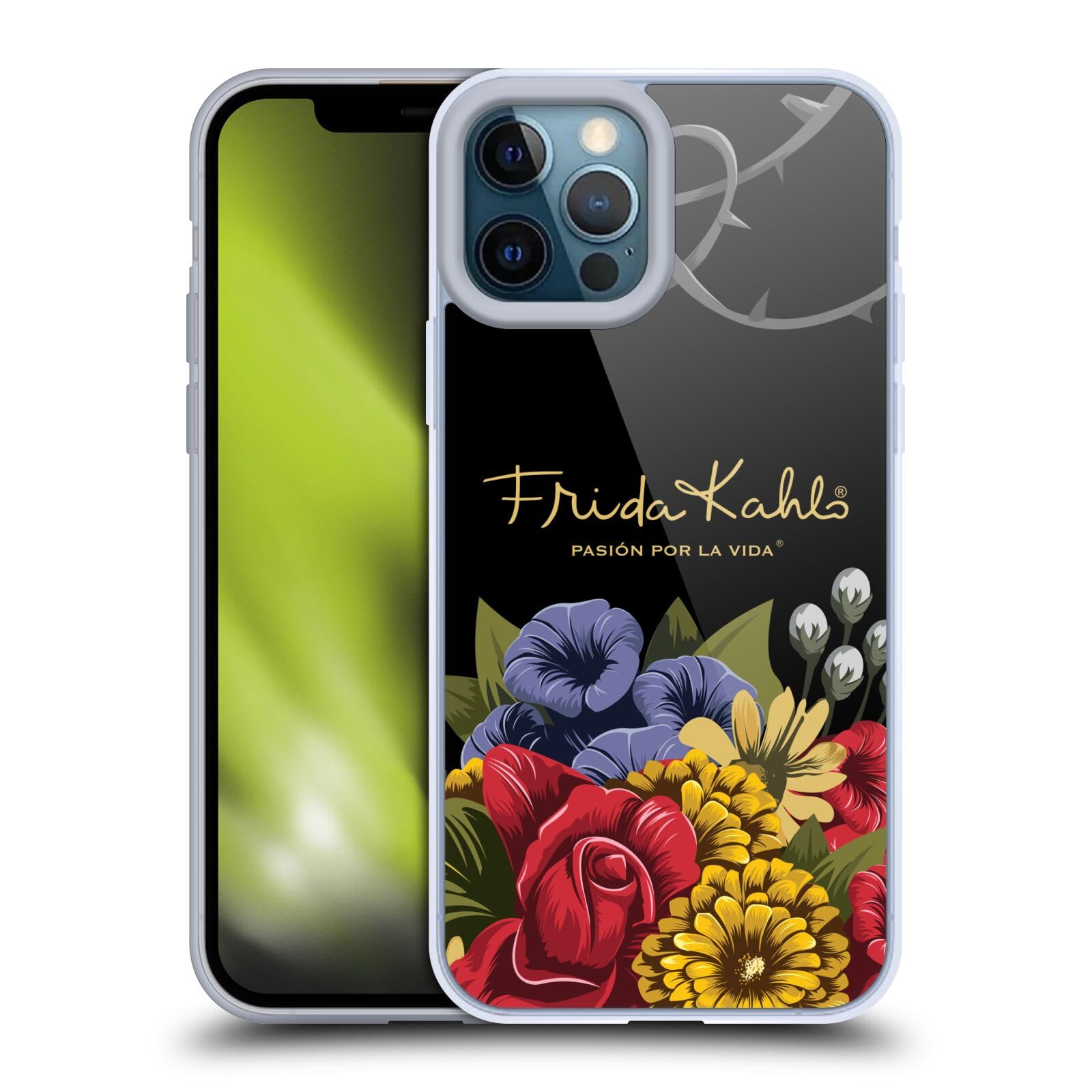 Officially Licensed Frida Kahlo Floral Design Soft Gel Phone Case - Compatible with Apple iPhone 12 Pro Max - Artistic Protective Cover for Women, Gift Idea, Everyday Use & Travel Accessory
