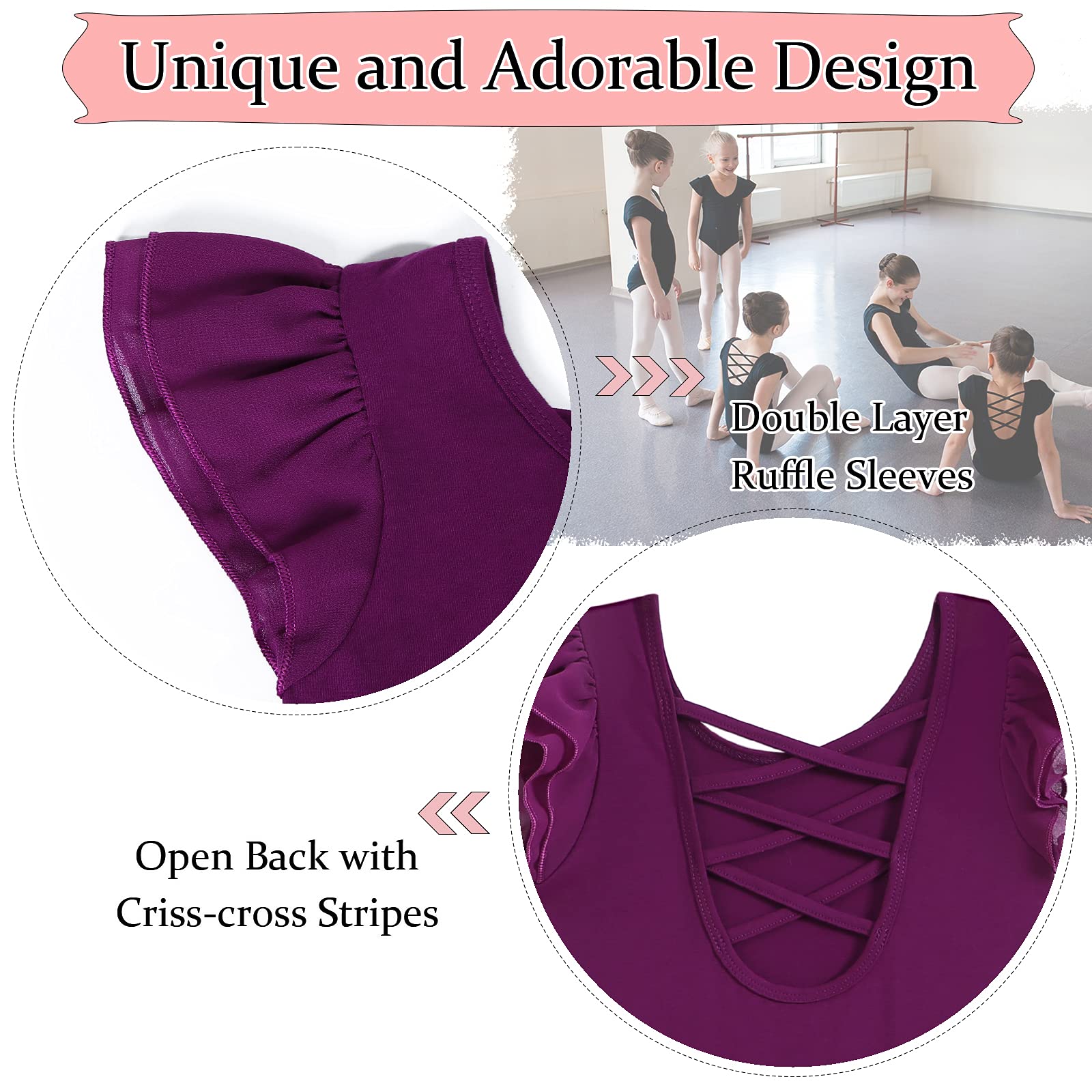 MERIABNY Girls Ballet Leotards with Ruffle Sleeves - Dance Outfits for Ballet, Gymnastics & Dance Class (Ages 3-9) - Perfect for Recitals, Practice & Performances