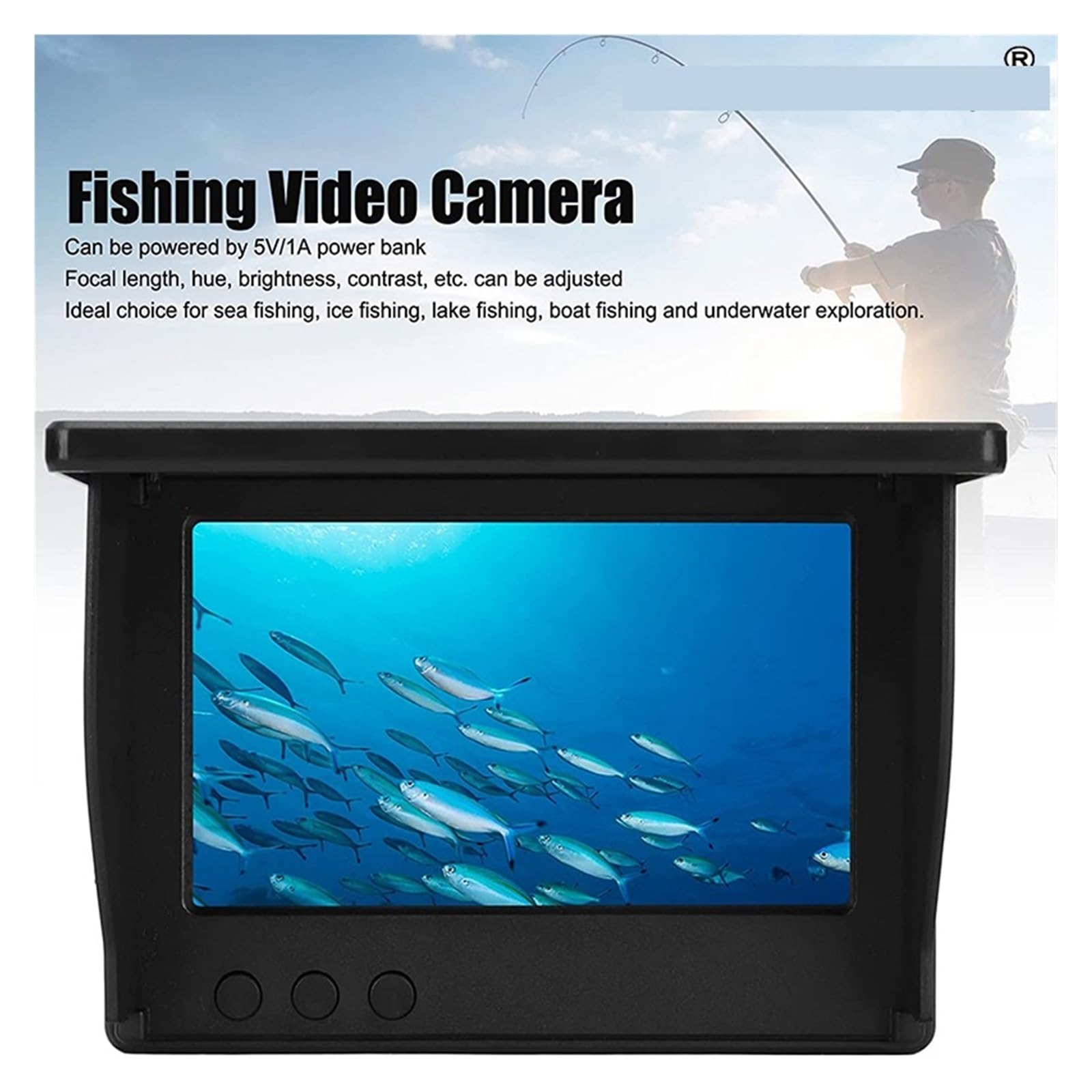 **Underwater Fishing Camera with 5.0/4.3 Inch LCD Display - 1080P HD, 220° Wide Angle, 9-Hour Night Vision, Waterproof for Ice, Lake, Sea, Boat & Kayak Fishing (30m Cable) - Perfect for Deep Sea, Freshwater & Ice Fishing Adventures**