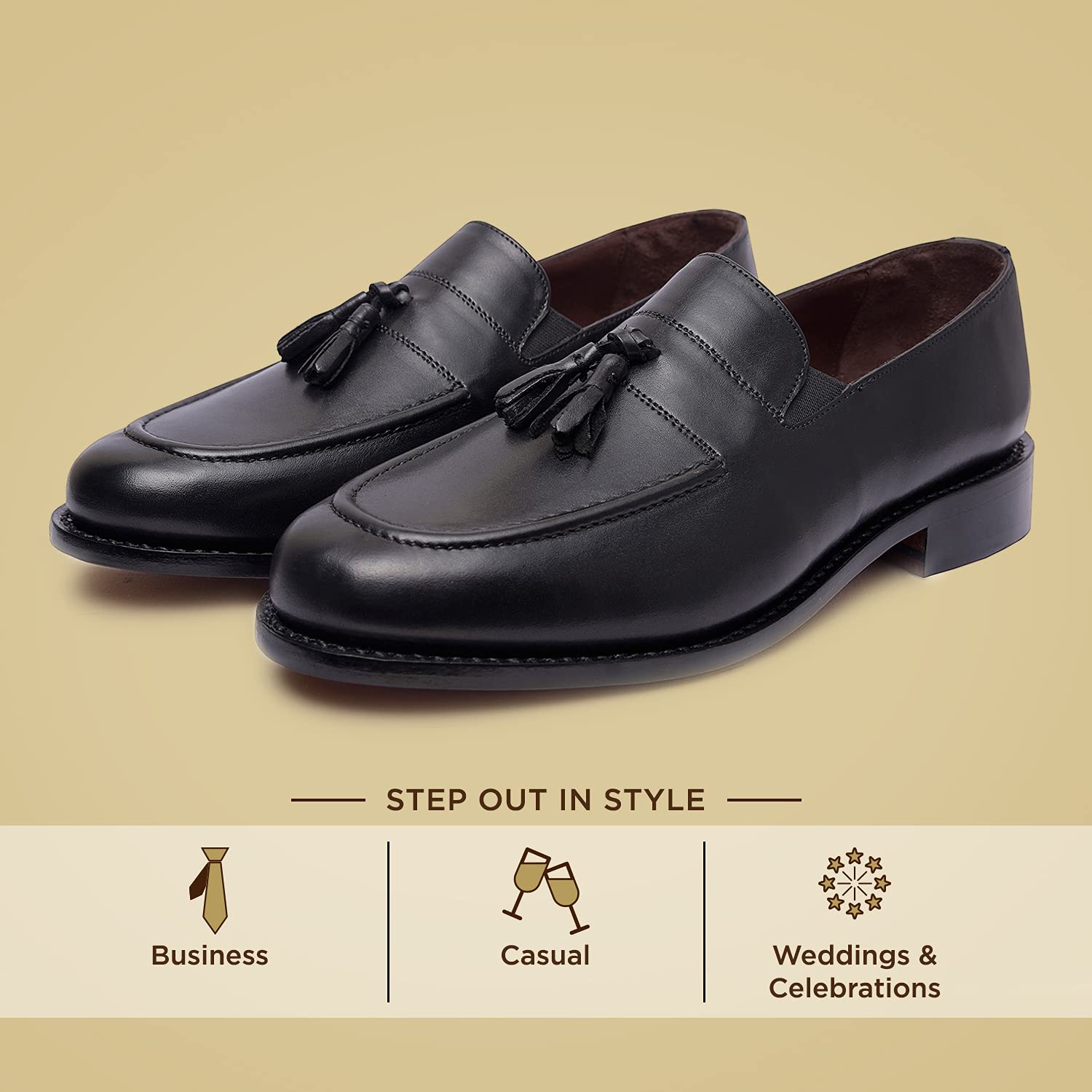 Genuine Leather Tassel Loafers for Men | Premium Goodyear Welted Dress Shoes | Handcrafted Slip-On Loafers with Leather Sole | Comfortable Luxury Mens Shoes for Office, Business & Formal Occasions