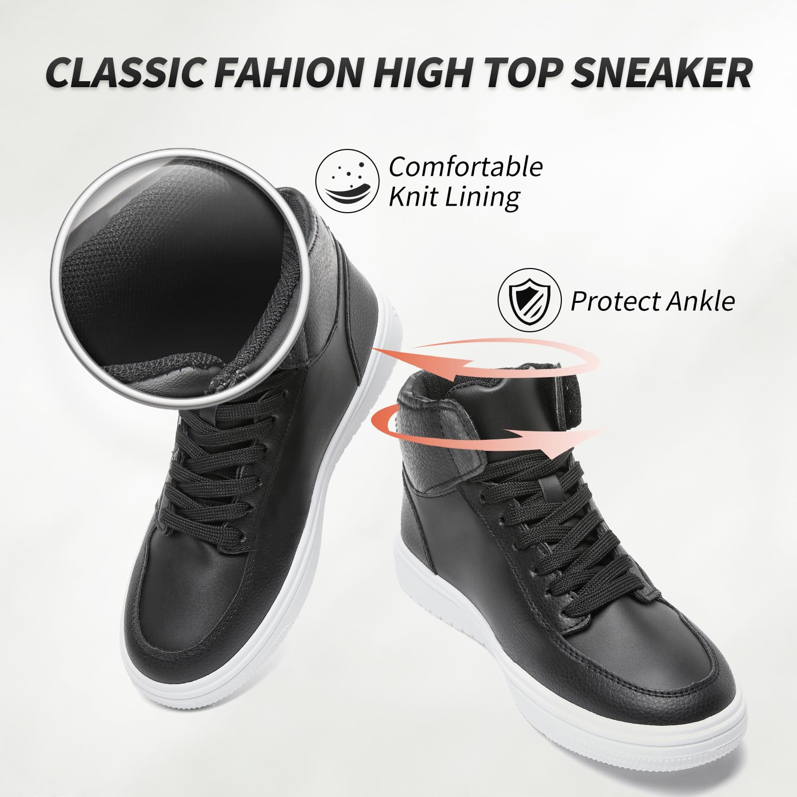 XRH Women's High Top Sneakers - PU Leather Running Shoes, Non-Slip Walking & Athletic Tennis Shoes for Women - Perfect for Gym, Workout, Casual Wear & Street Fashion