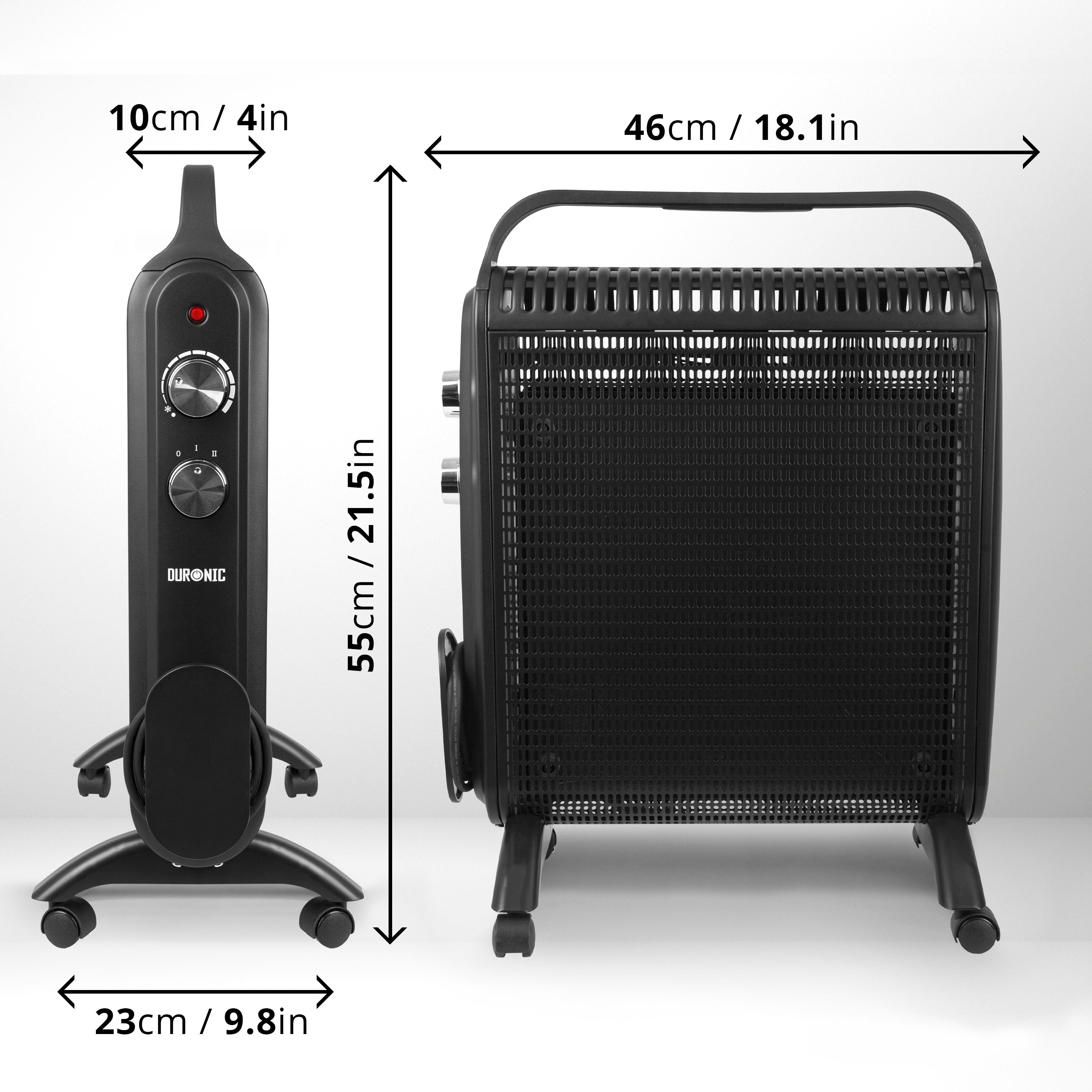 Duronic HV180 BK Electric Heater - Oil-Free Convection & Micathermic Panel Heater, Portable Radiator with Mica Panels for Home, Bedroom, Office & Garage Heating | Fast & Energy Efficient Space Heater for Winter & Cold Weather Use