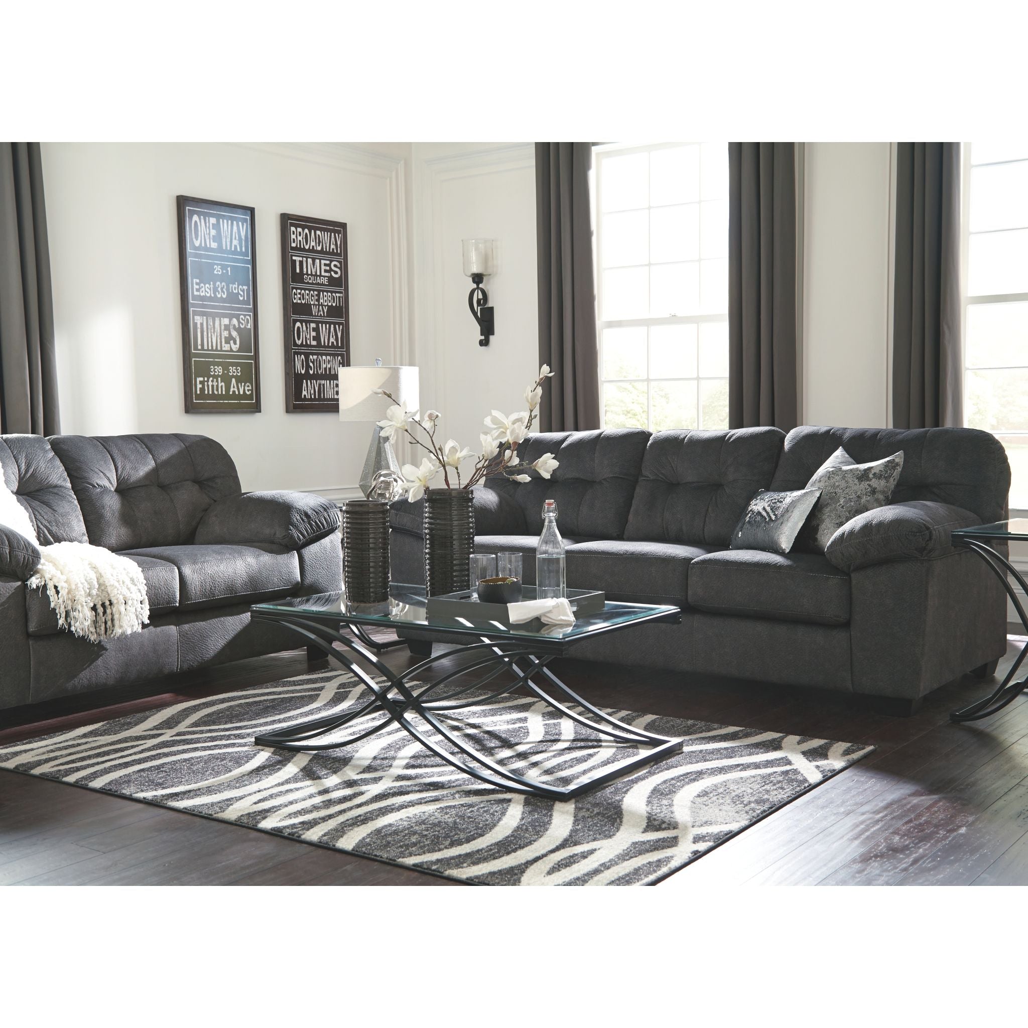 Accrington Loveseat in Granite Fabric - Stylish and Comfortable Small Sofa for Living Room, Apartment, or Office