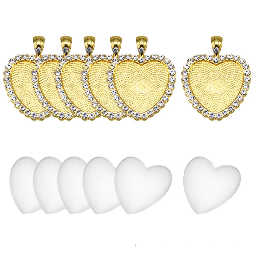 12 Pcs 25mm Heart Rhinestone Pendant Bezel Trays with Clear Glass Cabochon Domes - DIY Jewelry Making Supplies for Photo Pendants, Resin Crafts, and Personalized Gifts - Perfect for Necklaces, Bracelets, and Keepsake Jewelry Designs