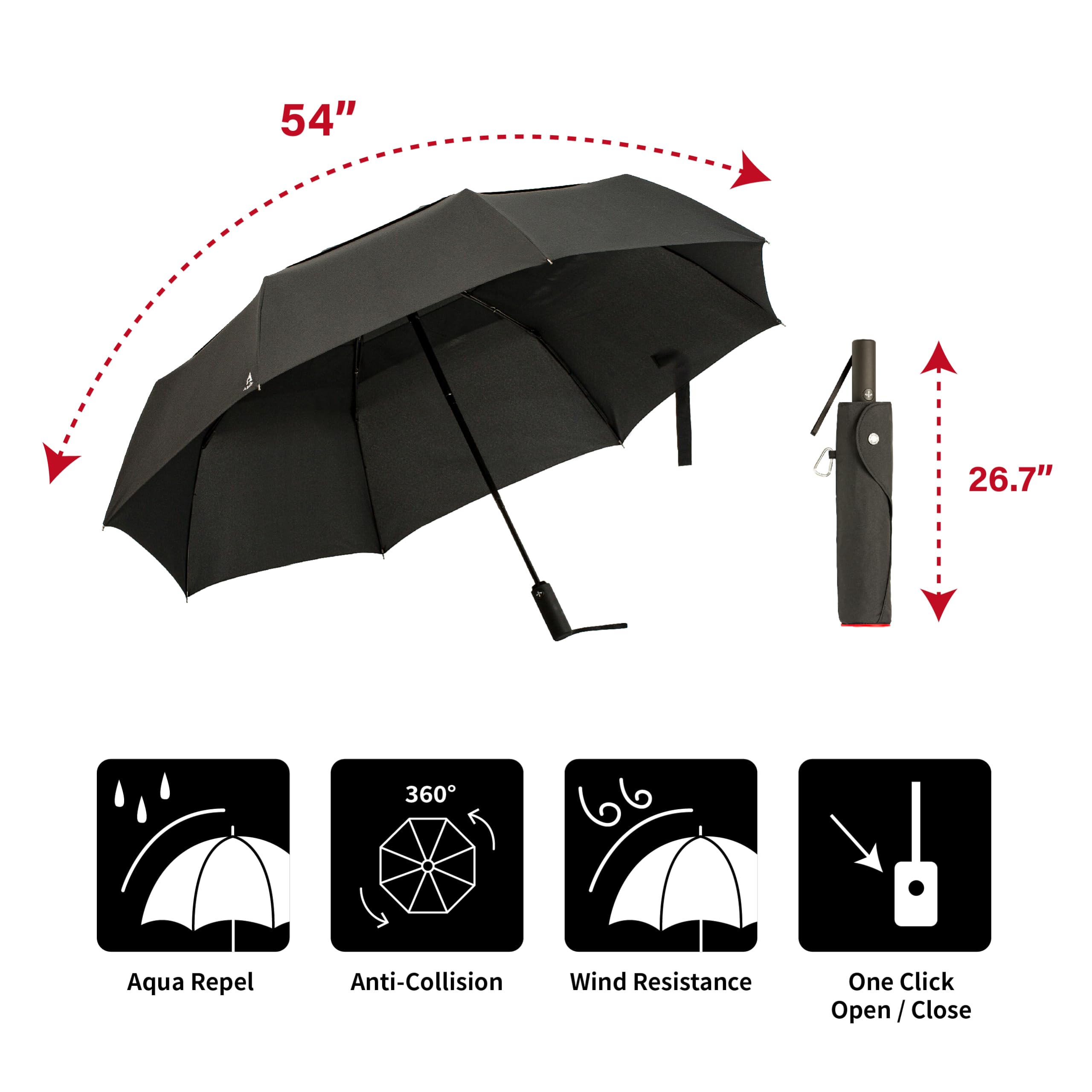 **Portobello Large 54 Inch Windproof Umbrella for Rain - Double Vented Canopy, Auto Open/Close, Heavy Duty & Sturdy, Folds to Travel Size, Fits 2 Adults - Perfect for Outdoor Events, Commuting, and Beach Trips**